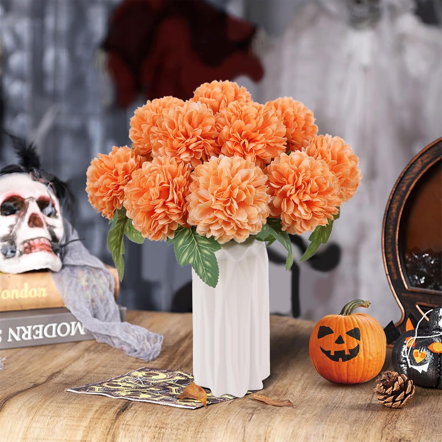 Beferr 10 Pcs Artificial Chrysanthemum Fall Flowers Orange Decorations