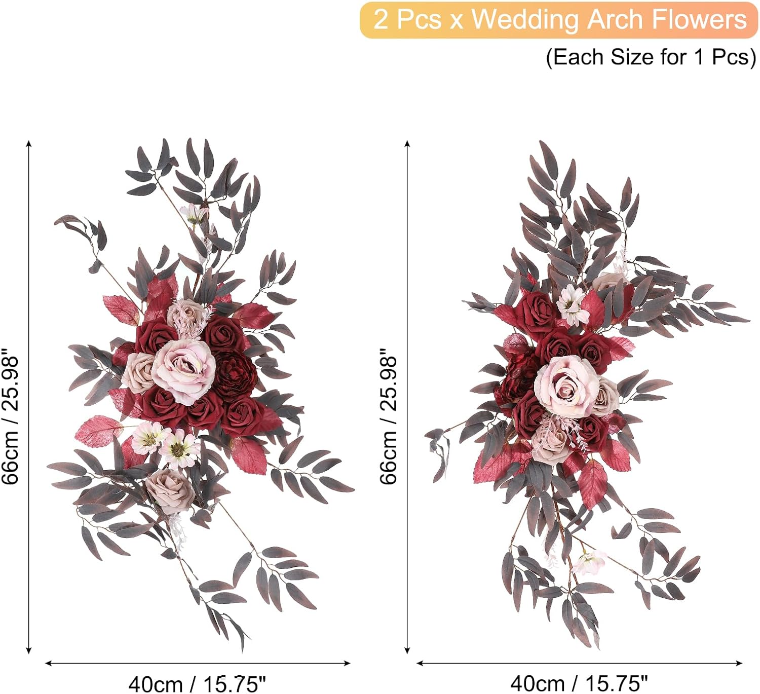 PATIKIL Wedding Arch Flowers 2Pcs Wine Dark Rose