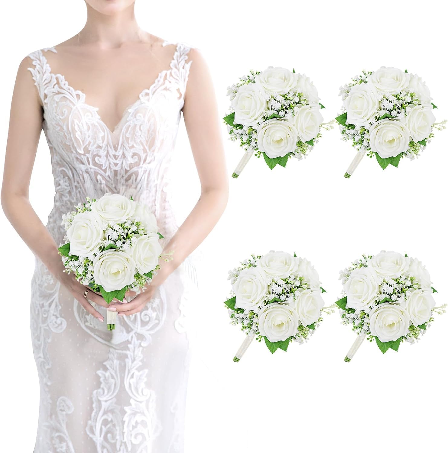 Elegant Wedding Bridesmaid Bouquets Artificial Flowers 4 Sets