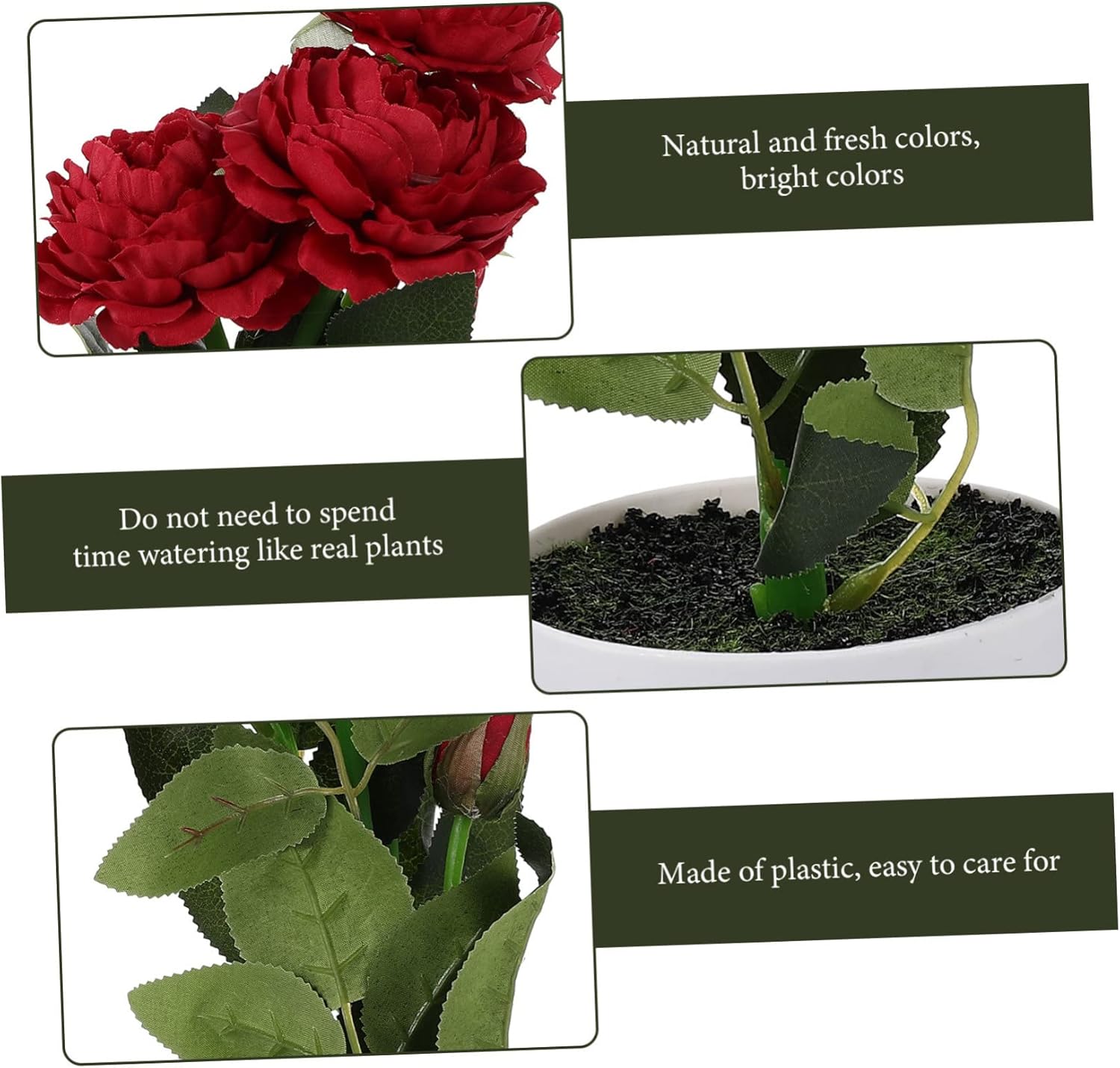 2 Pcs Red Artificial Potted Peony Flowers Decor