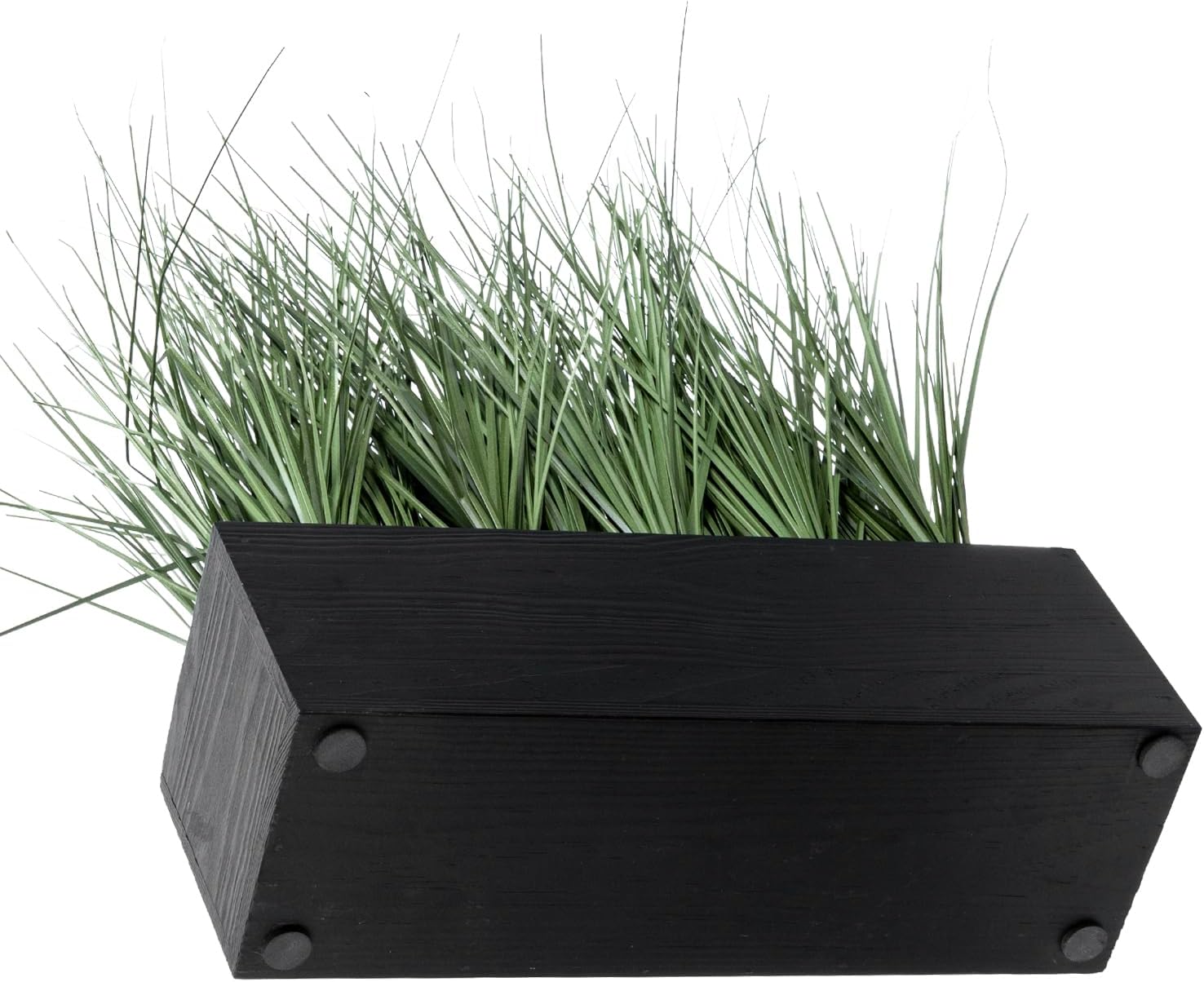 MyGift 12 Inch Artificial Green Grass in Black Wood Planter