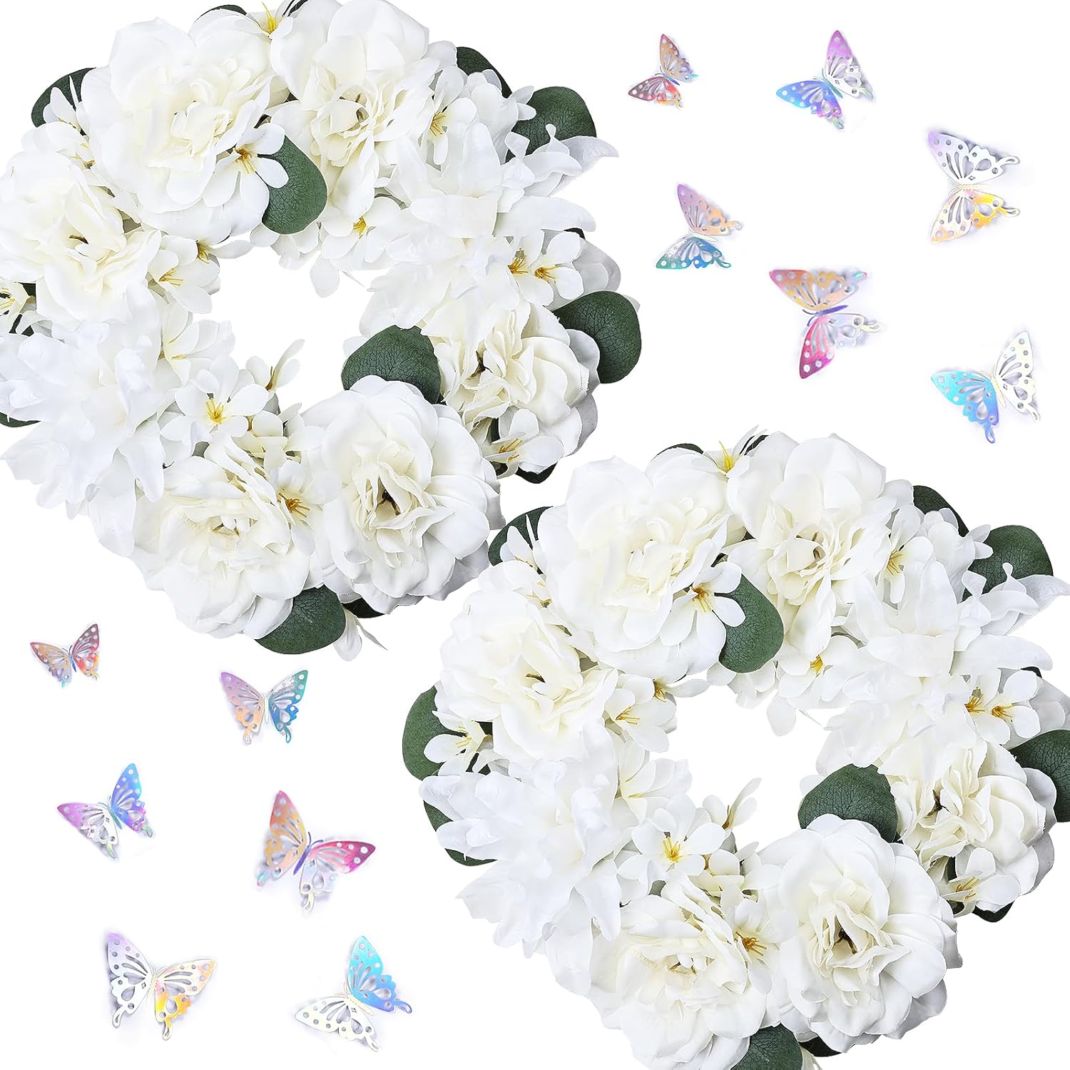 Pack of 2 Artificial Flower Candle Rings with Butterflies