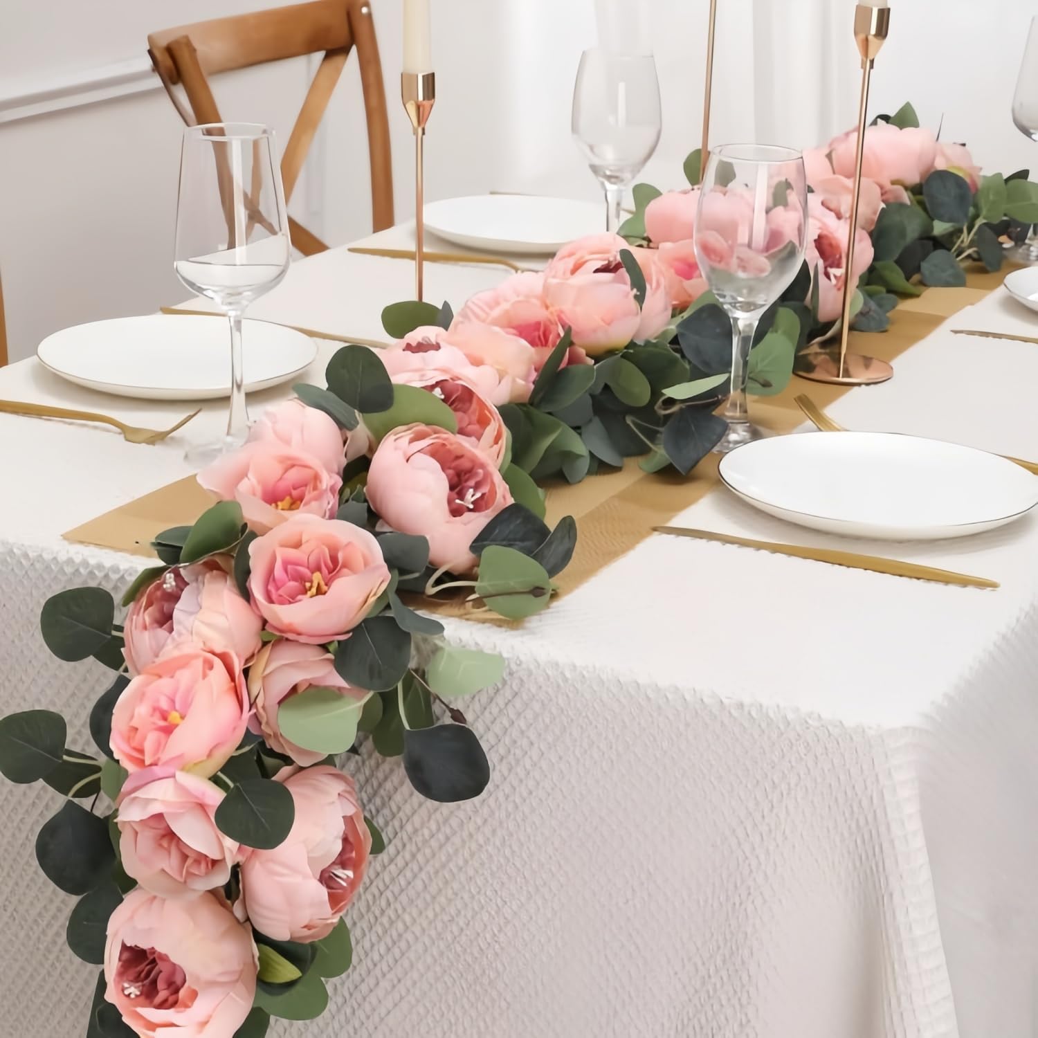 Pink Silk Peony Rose Artificial Ivy Wall Hanging Garland
