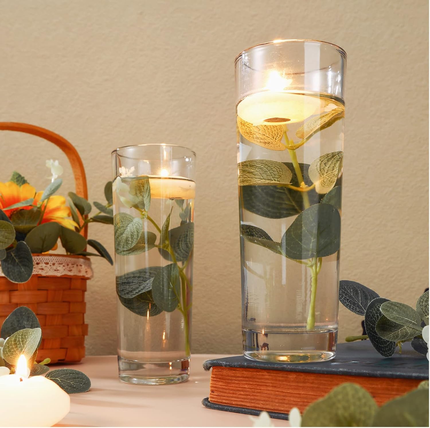 Zeyune 50 Pcs Mini Artificial Eucalyptus Leaves for Floating Candles