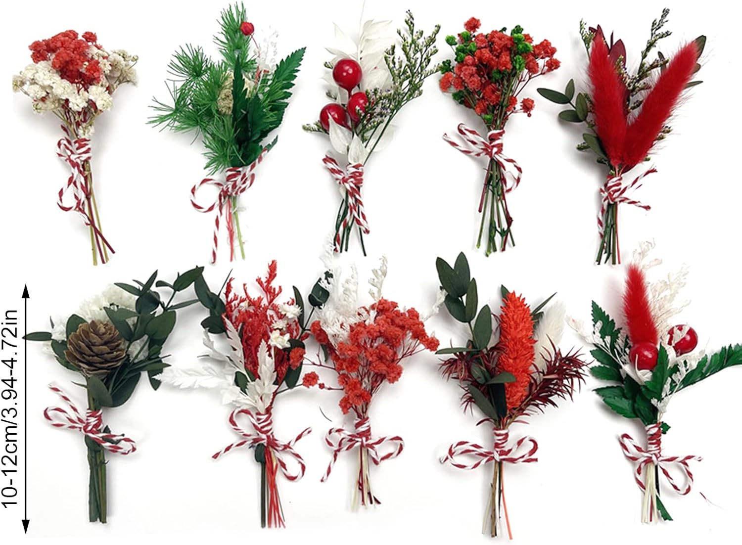 DULRLLY 10pcs Mini Dried Flower Bouquet Christmas Style A