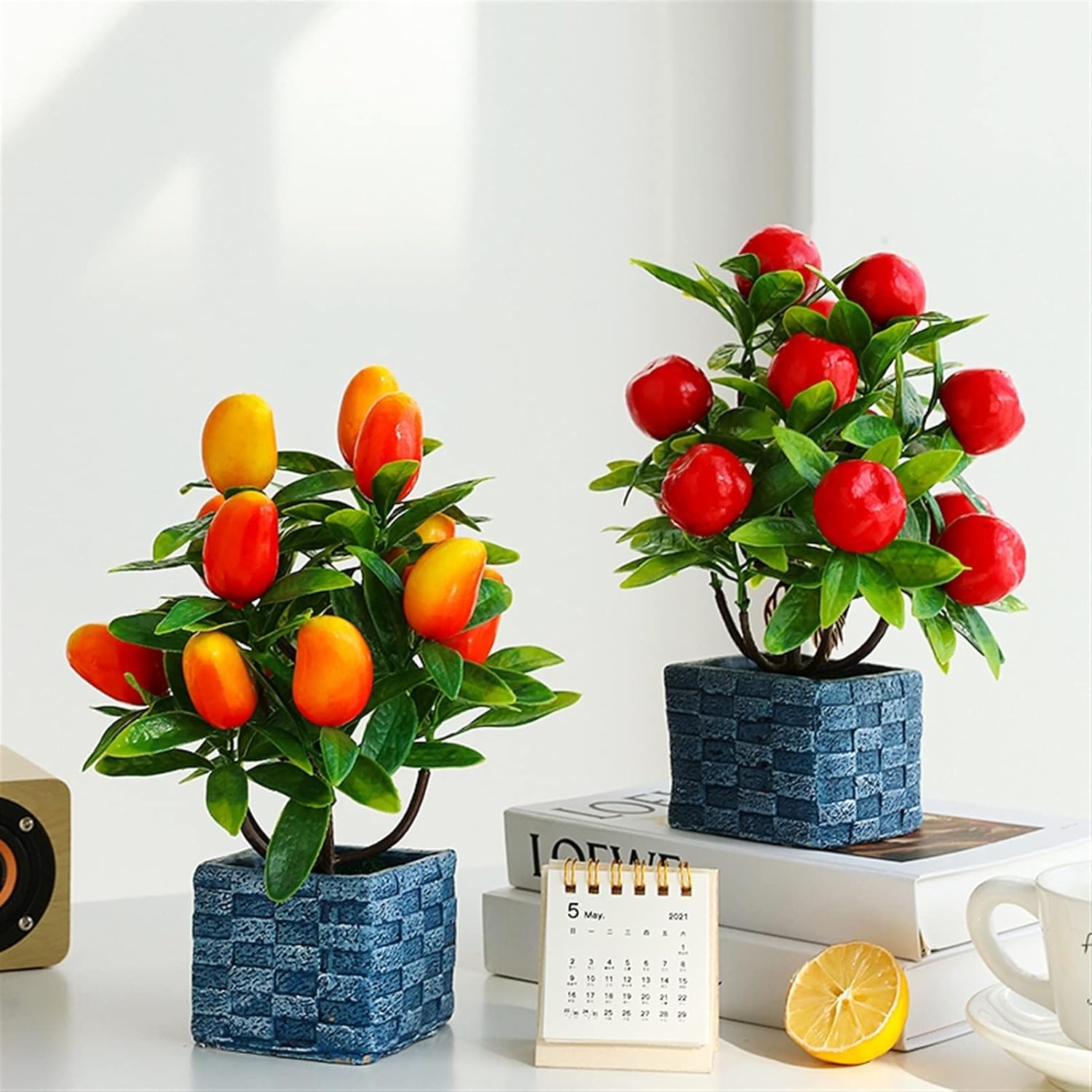 Lifelike Fake Pomegranate Mango Apple Tree Artificial Potted Plant for Home Office