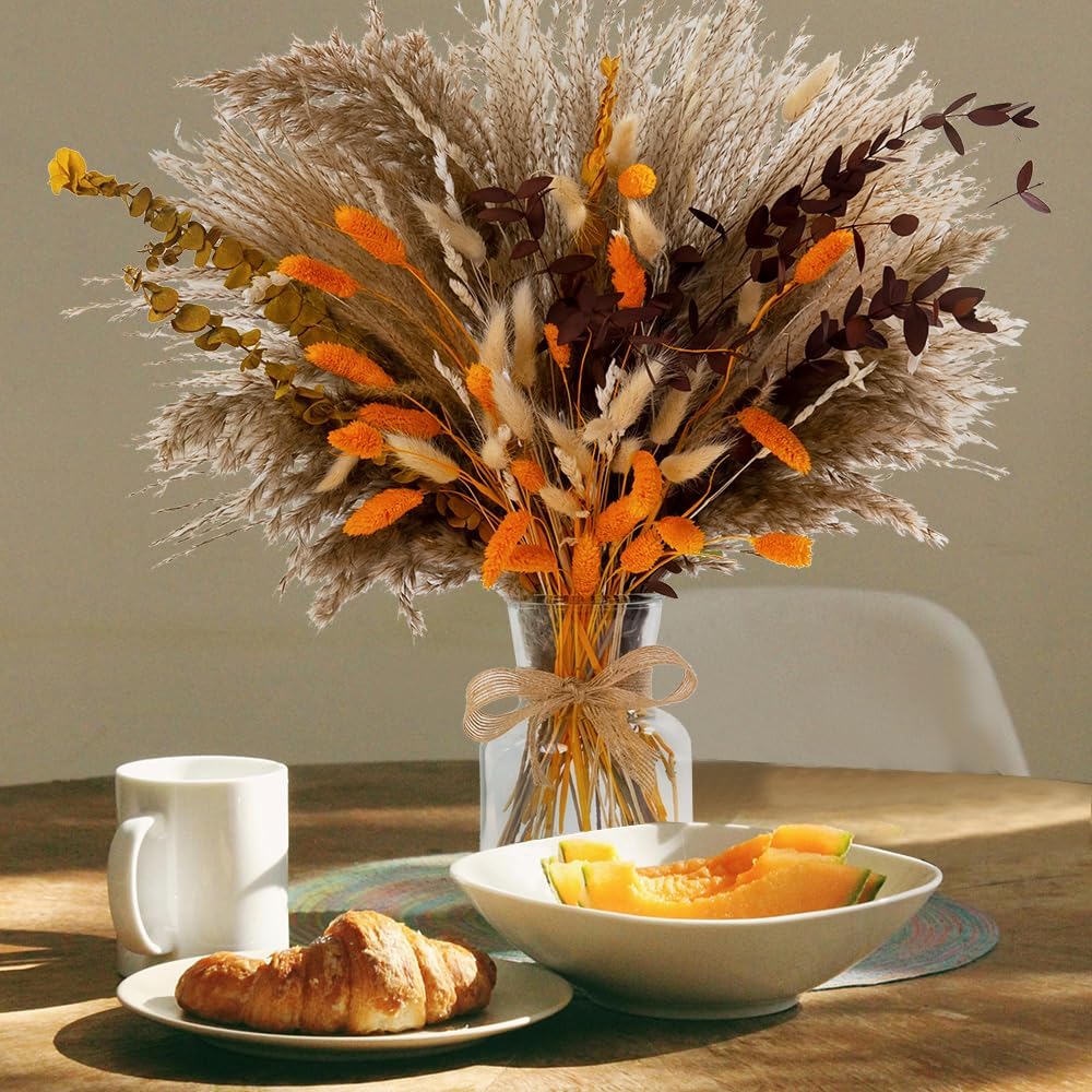 95pcs Pampas Grass Dried Flowers in Vase Boho Decor
