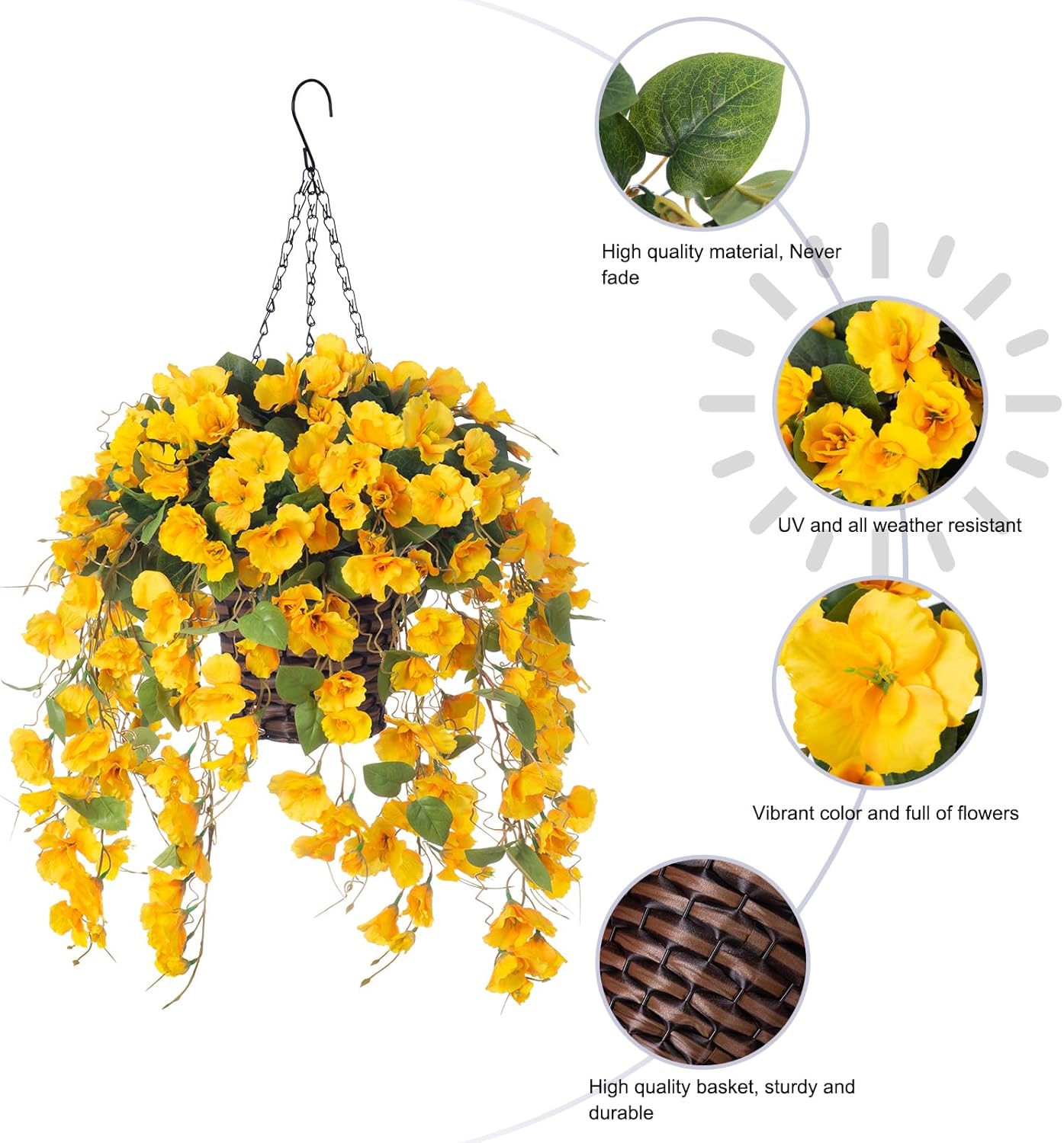 HyeFlora Artificial Hanging Hibiscus Flower Basket - Yellow