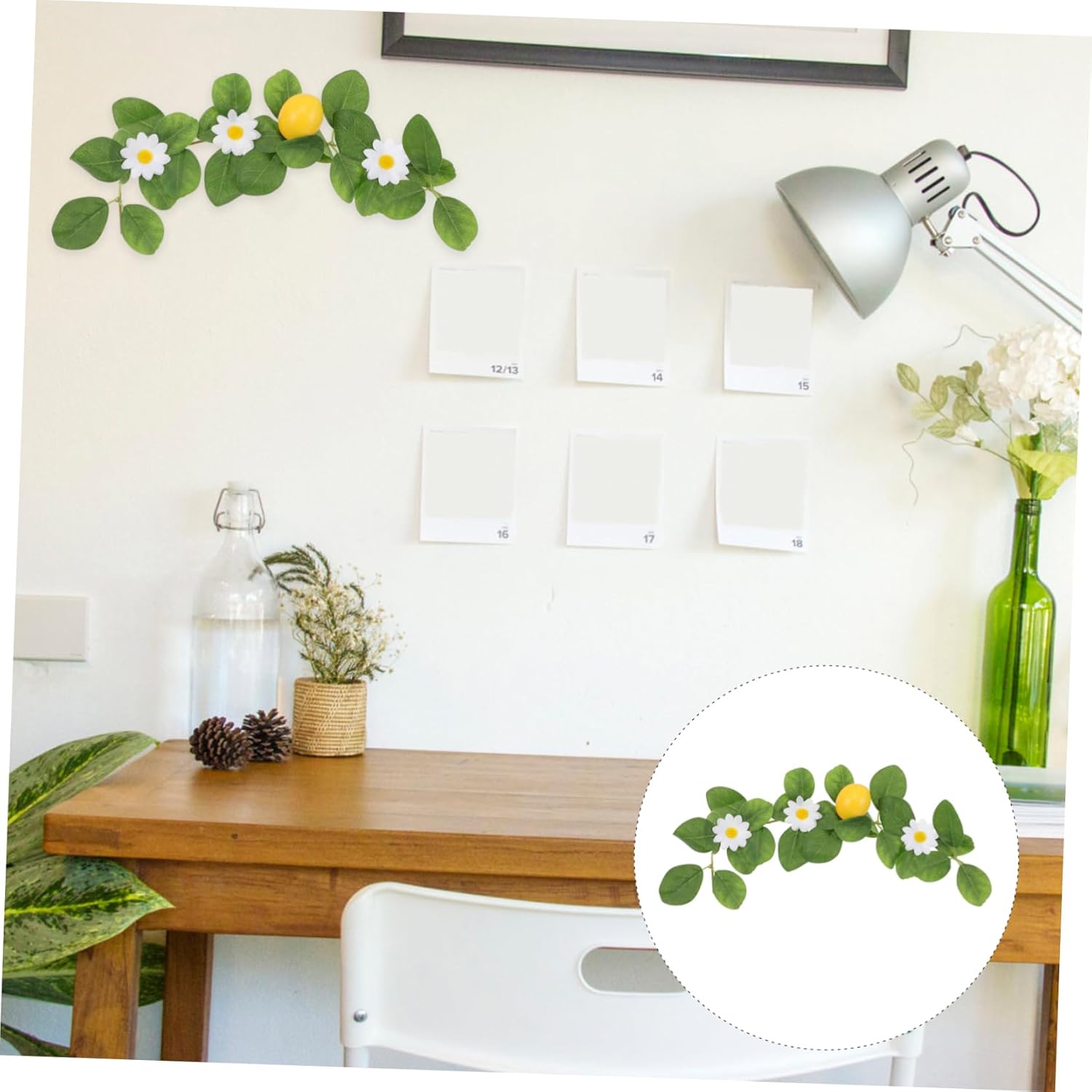 2pcs Artificial Lemon Garland with Dried Slices and Green Leaves