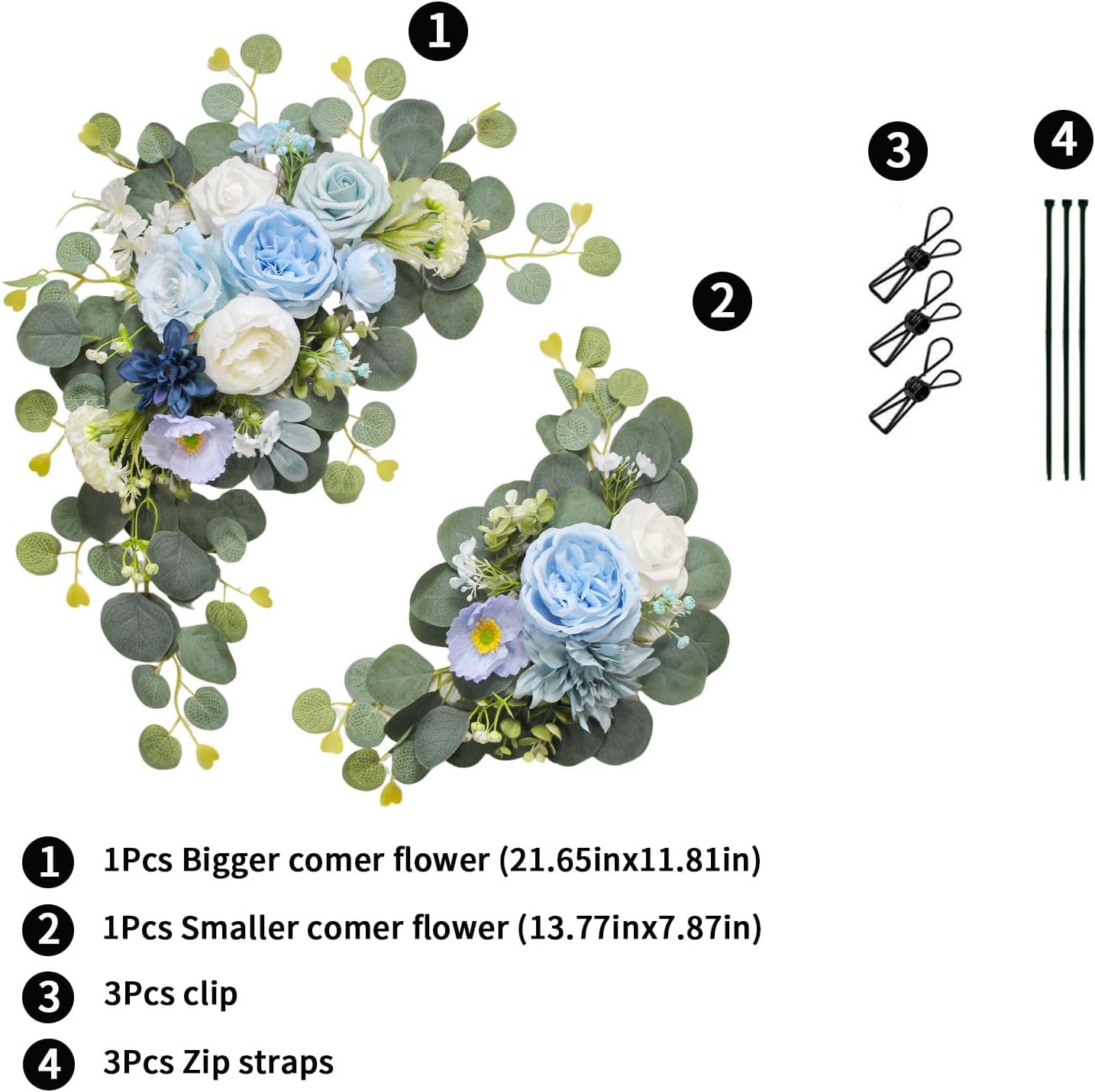 2pcs Baby Blue Wedding Arch Flowers with Cable Ties