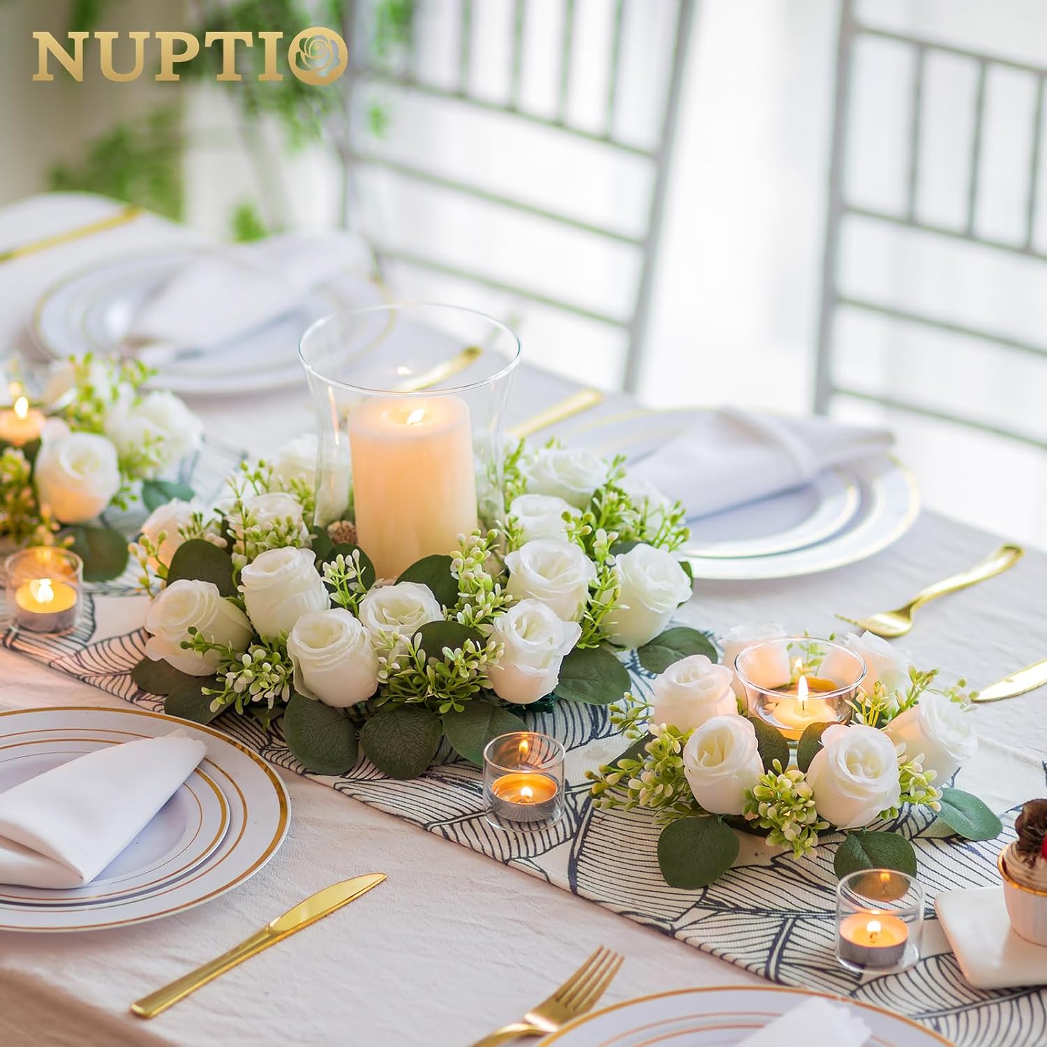 NUPTIO 6 Pcs Artificial Rose Wreaths for Wedding Centerpieces