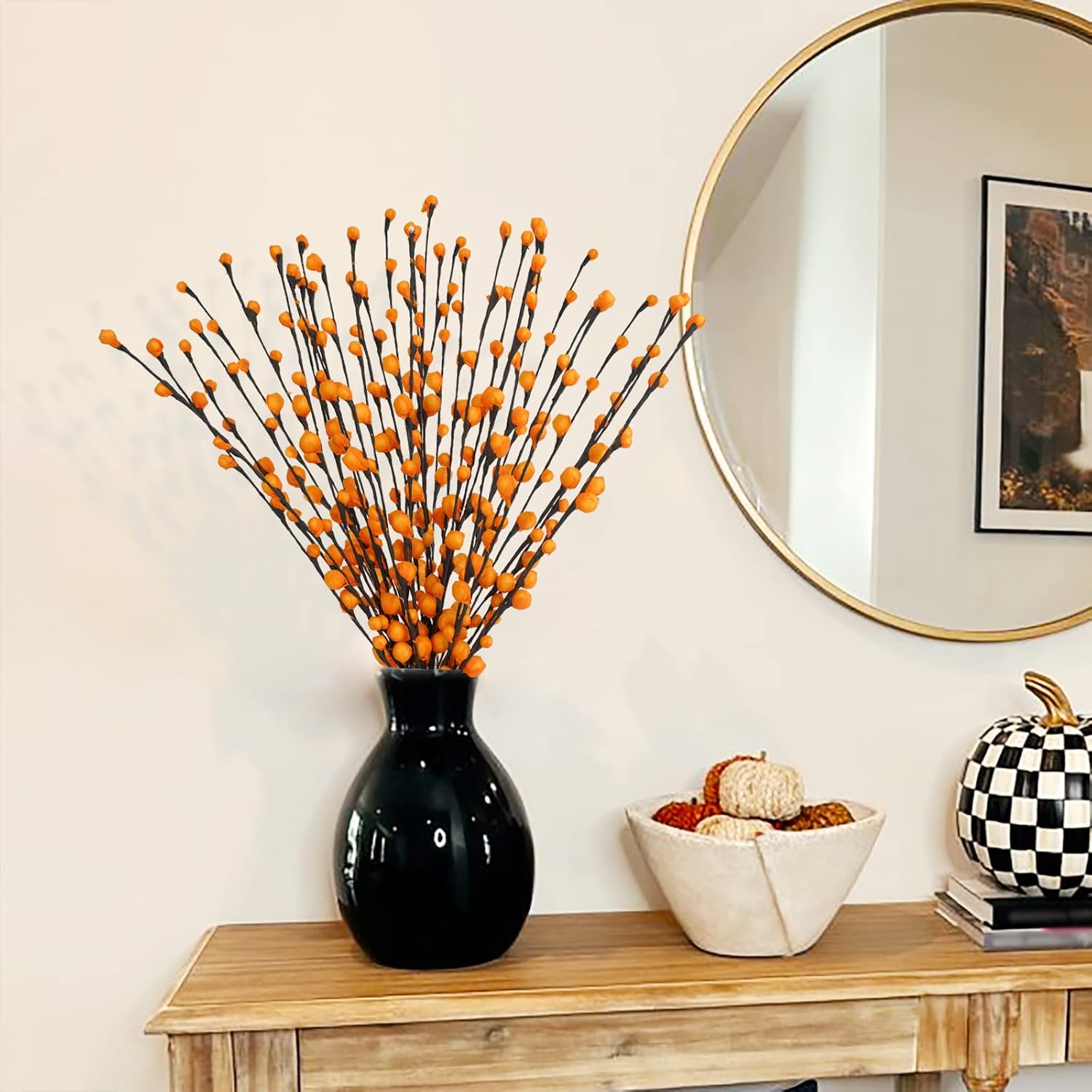 30Pcs Artificial Orange Berry Stems for Fall Decor