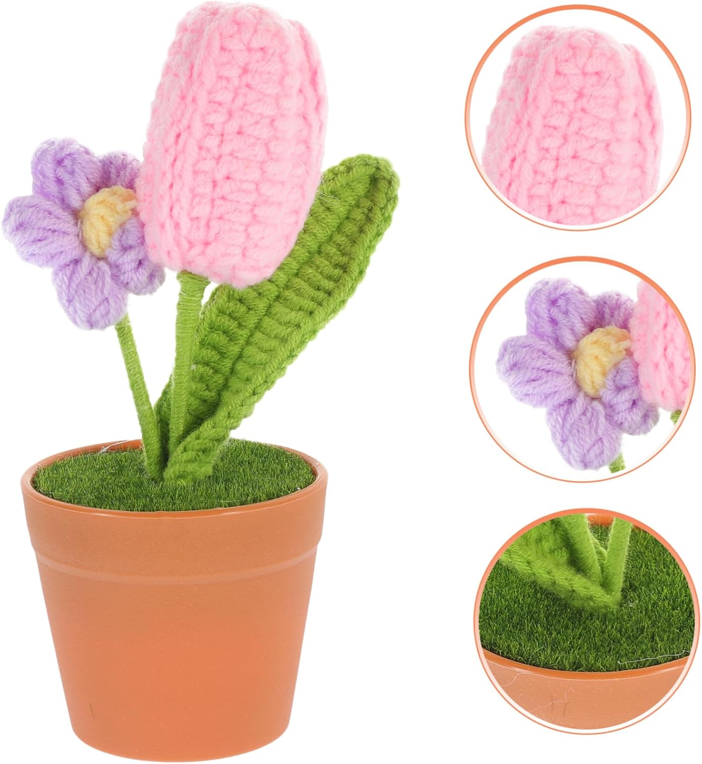 Pink Crochet Flower Pot Artificial Bonsai Decor