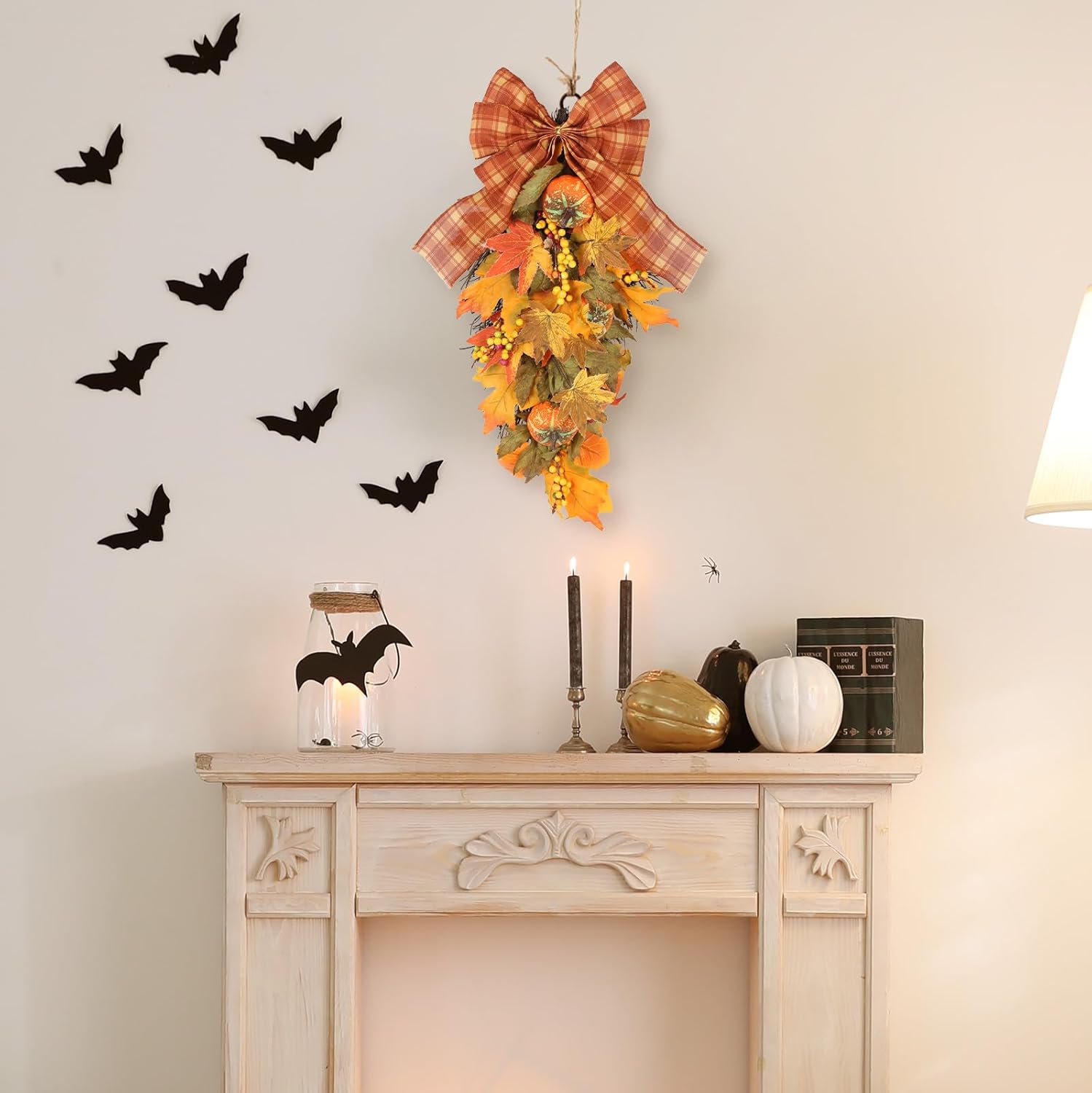 INSUNSIX 2PCS Autumn Teardrop Swag Wreath