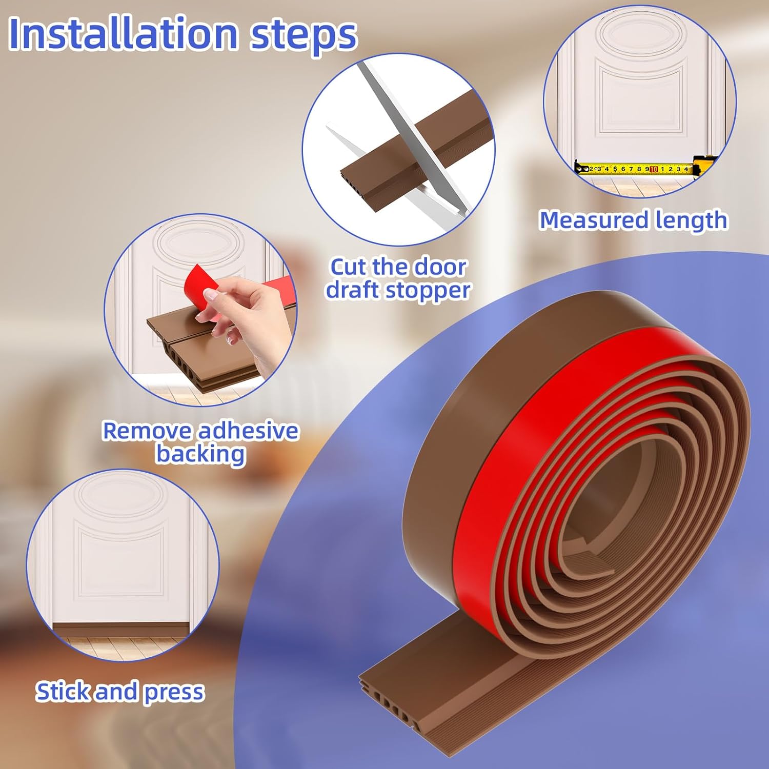 Door Draft Stopper Weather Stripping Seal 39 Inch Adjustable Noise Reduction