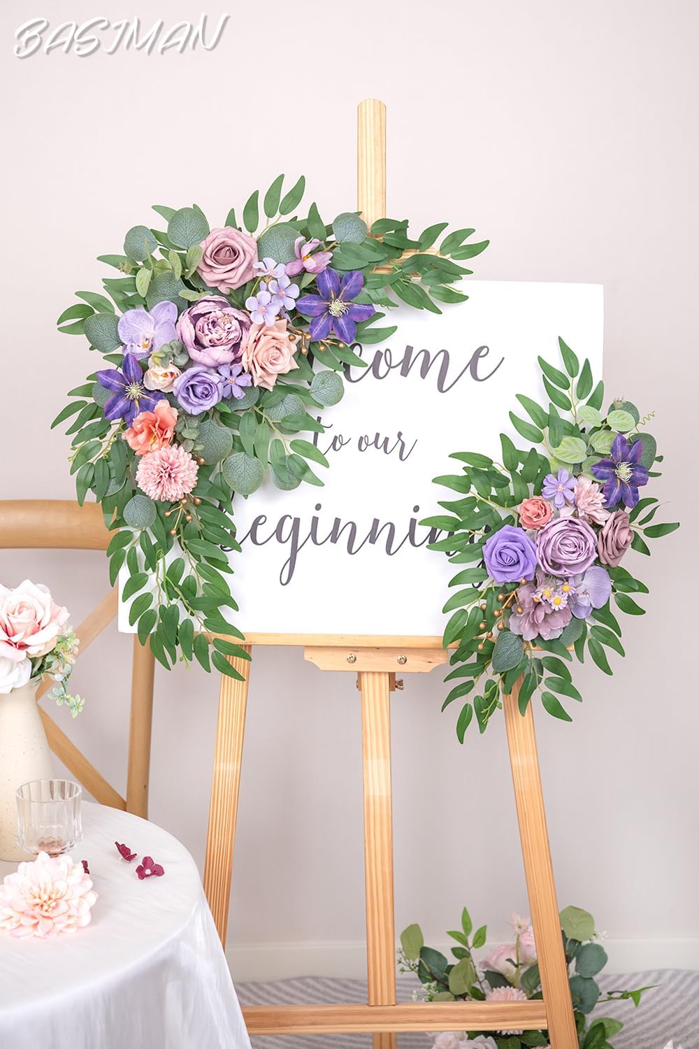 Set of 2 Purple Artificial Wedding Arch Flowers