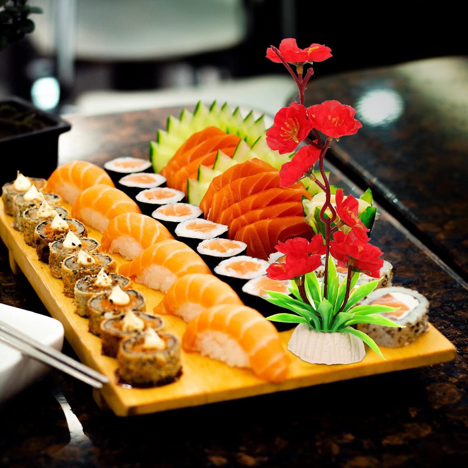HOMSFOU 2Pcs Artificial Flower Sushi Plate Decoration