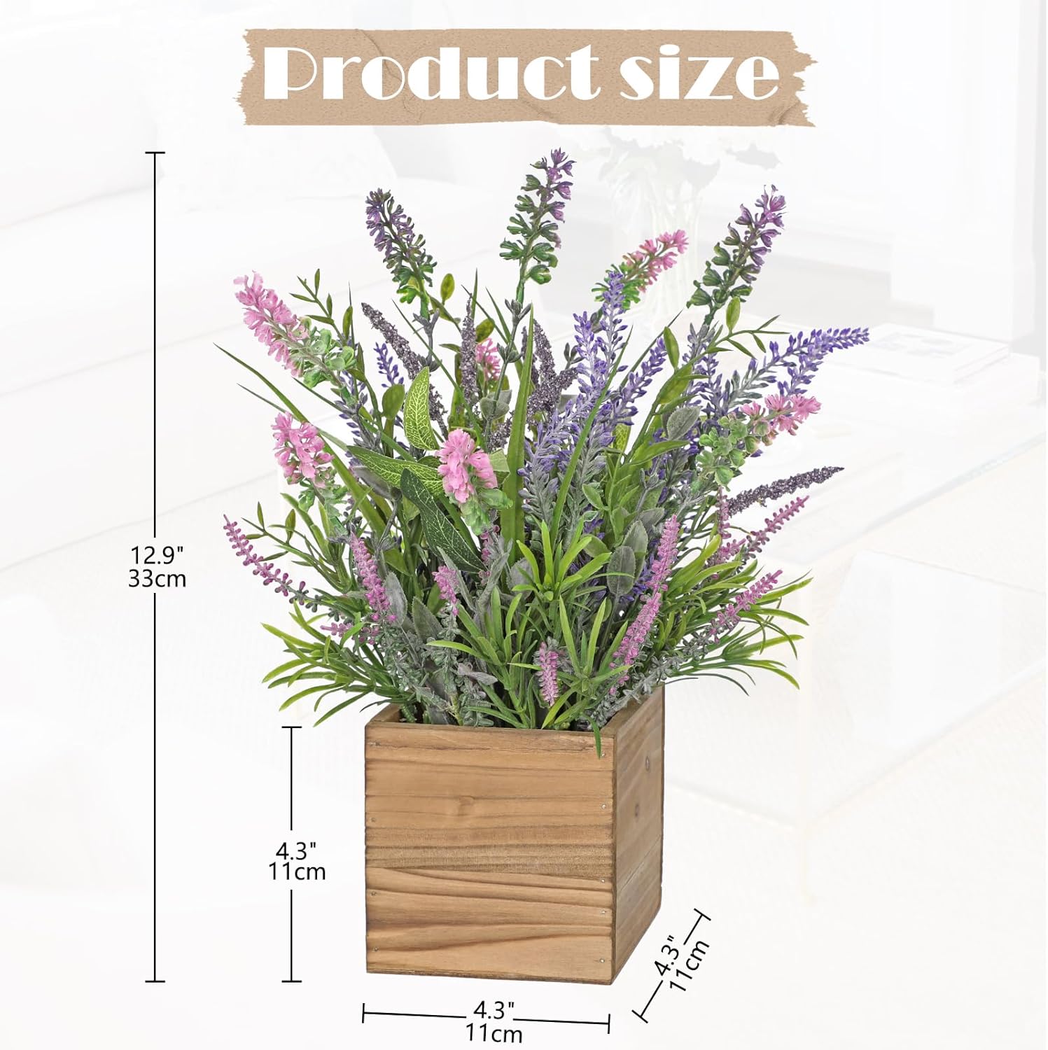 DILATATA Artificial Lavender Flowers in Wooden Pot