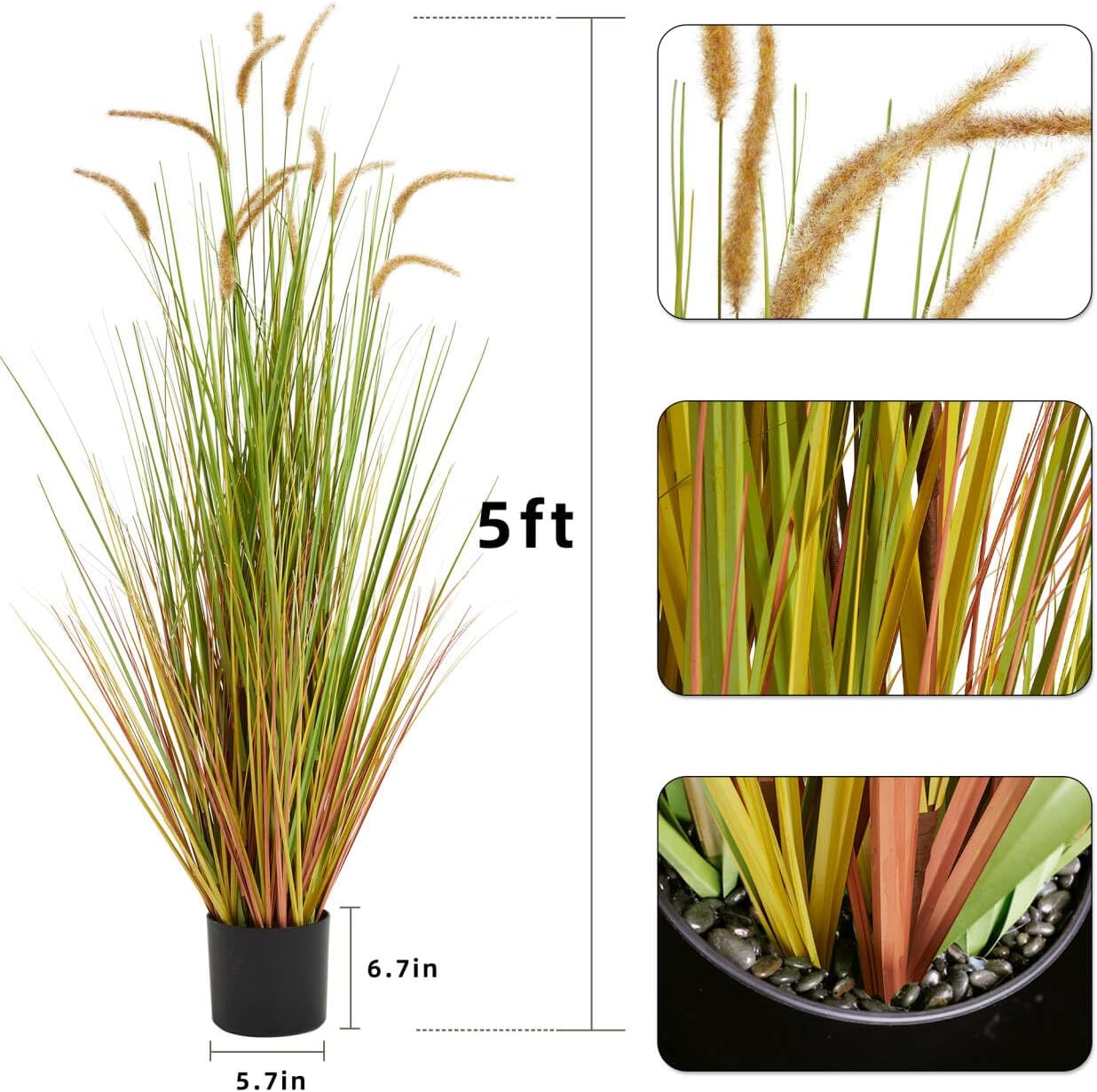 KOL 5ft Artificial Horsetail Reed Grass 2-Pack