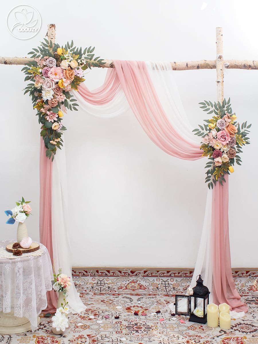 Odouzy Artificial Flowers Wedding Arch Set of 4 Champagne Pink
