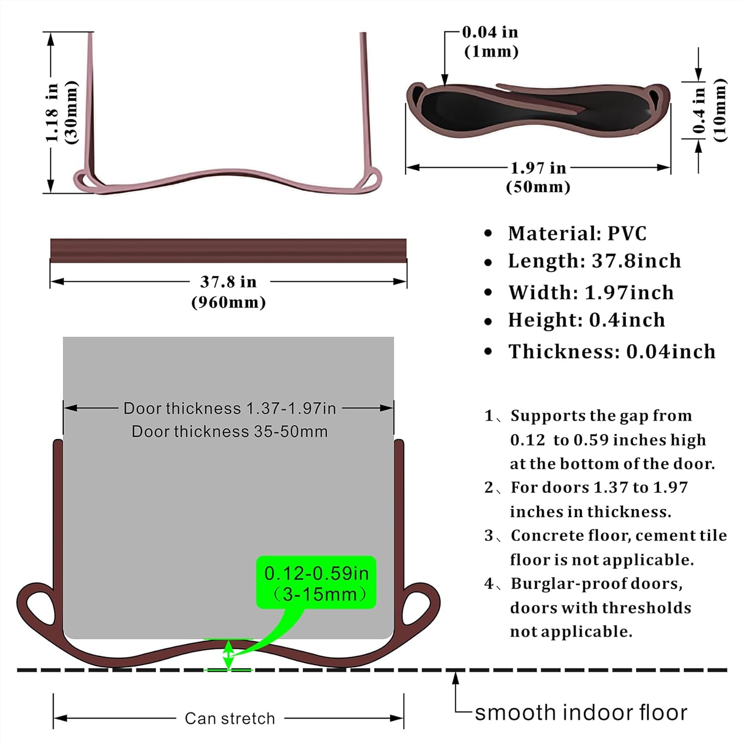 Draft Stopper for Bottom of Doors Brown