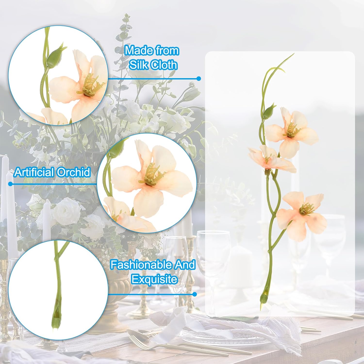 PATIKIL 12Pcs Artificial Orchid Flowers Floating Candle Centerpieces Champagne