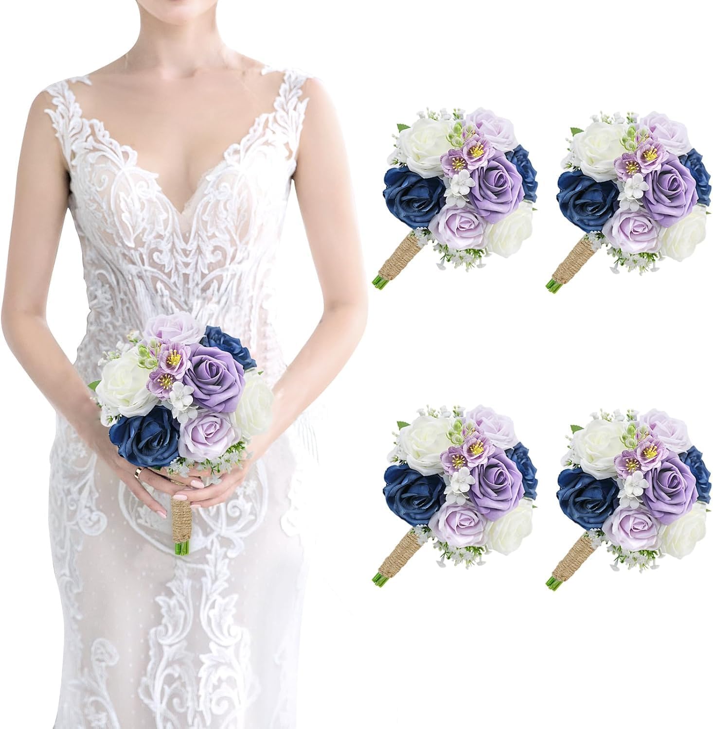 Elegant Wedding Bridesmaid Bouquets Artificial Flowers 4 Sets