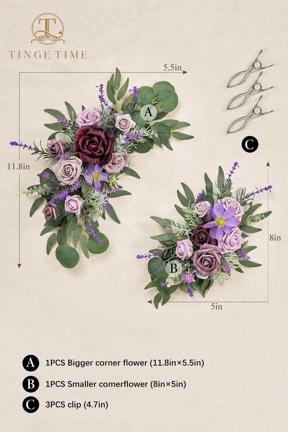 TINGE TIME Artificial Flower Swag Set of 2 Lavender and Plum