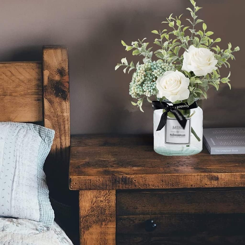 Artificial Flowers with Glass Vase Set