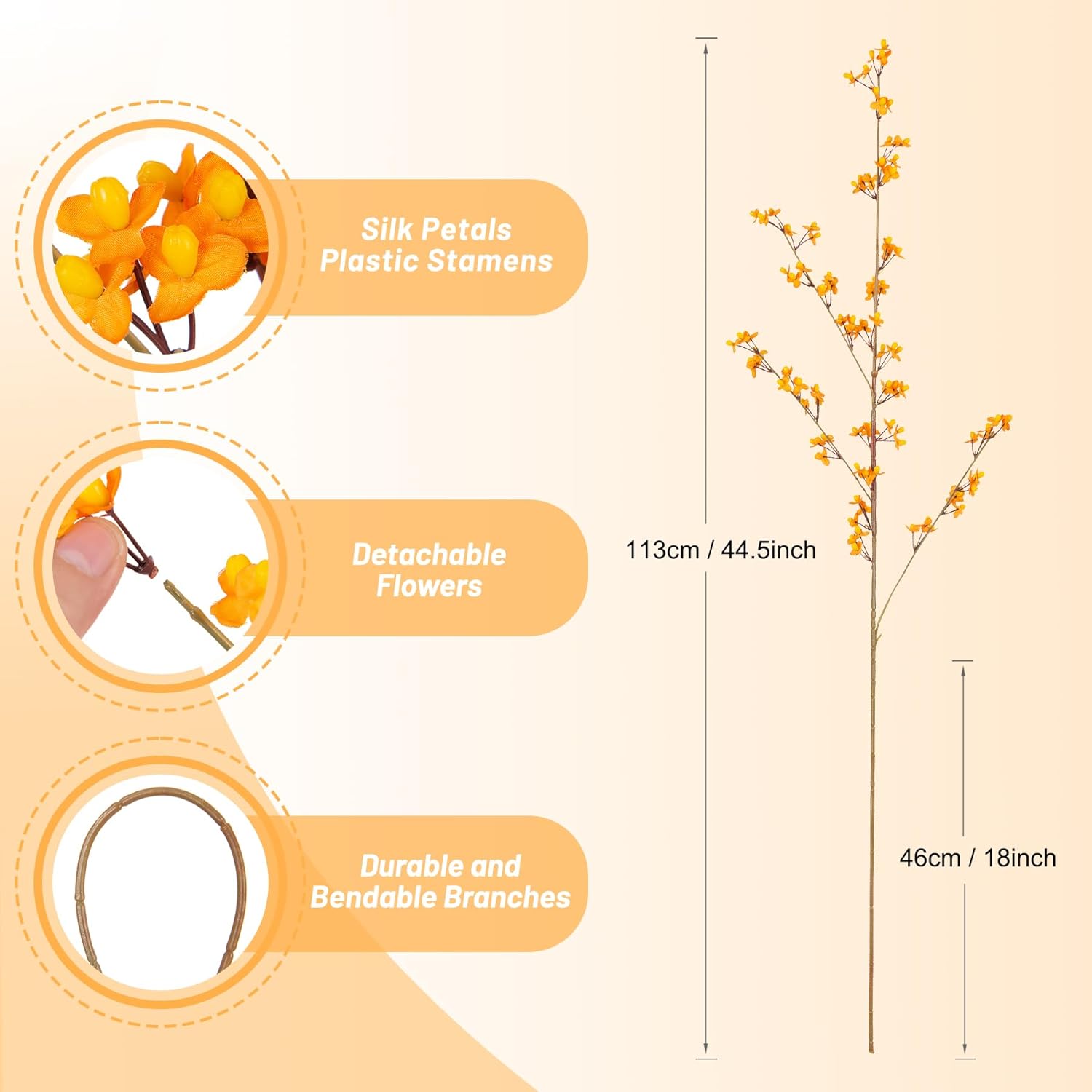 4Pcs Artificial Blossom Branches for Indoor Decor
