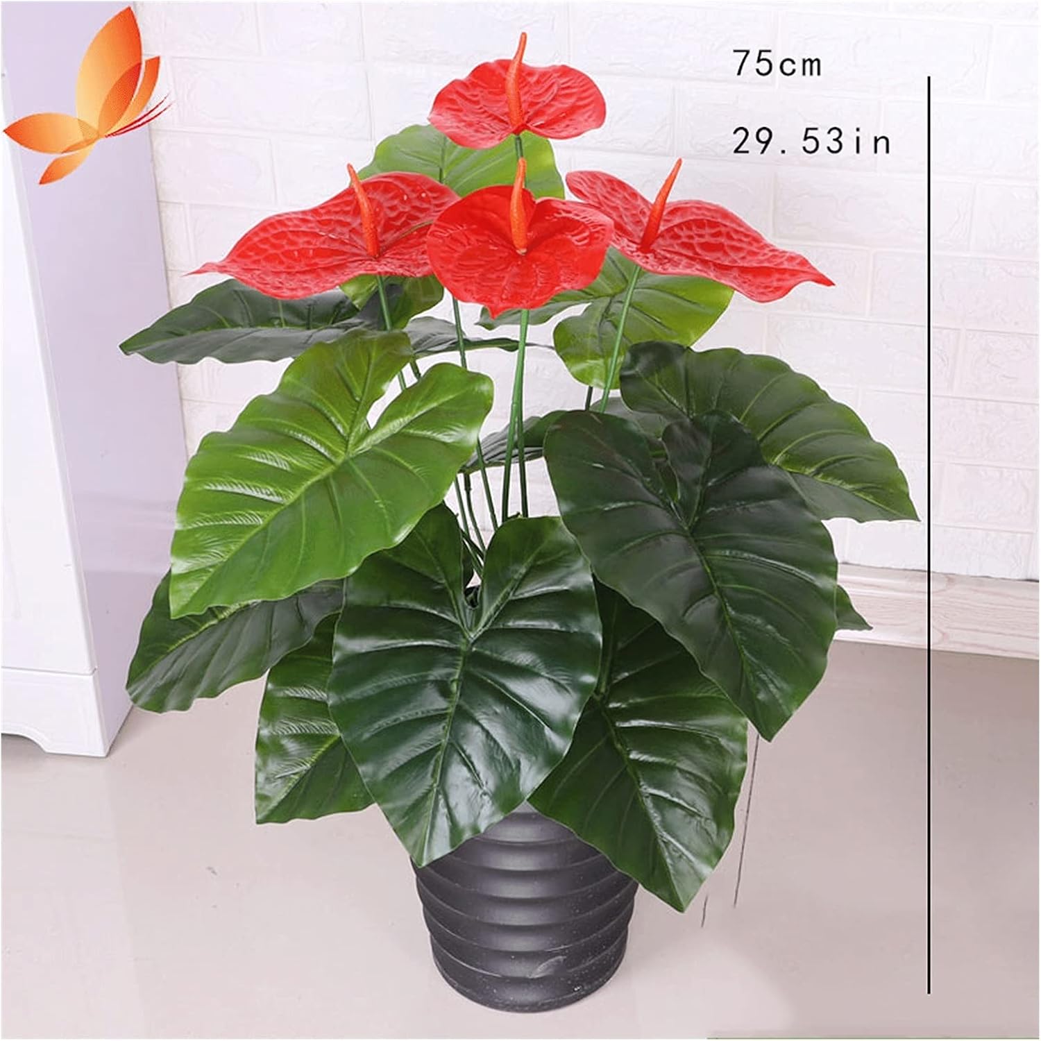 Artificial Auspicious Anthurium Plant 295 Inch Fake Potted Plants with 18 Leaves