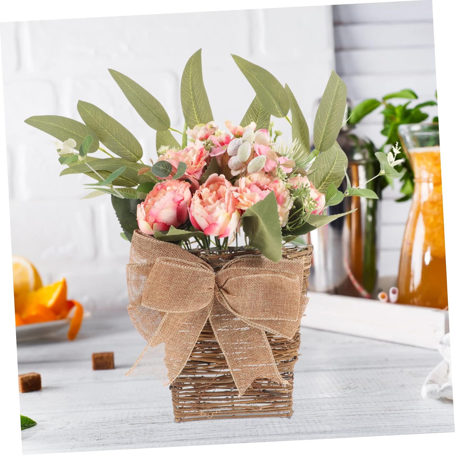Artificial Flower Basket with Summer Wreath and Basket Decor