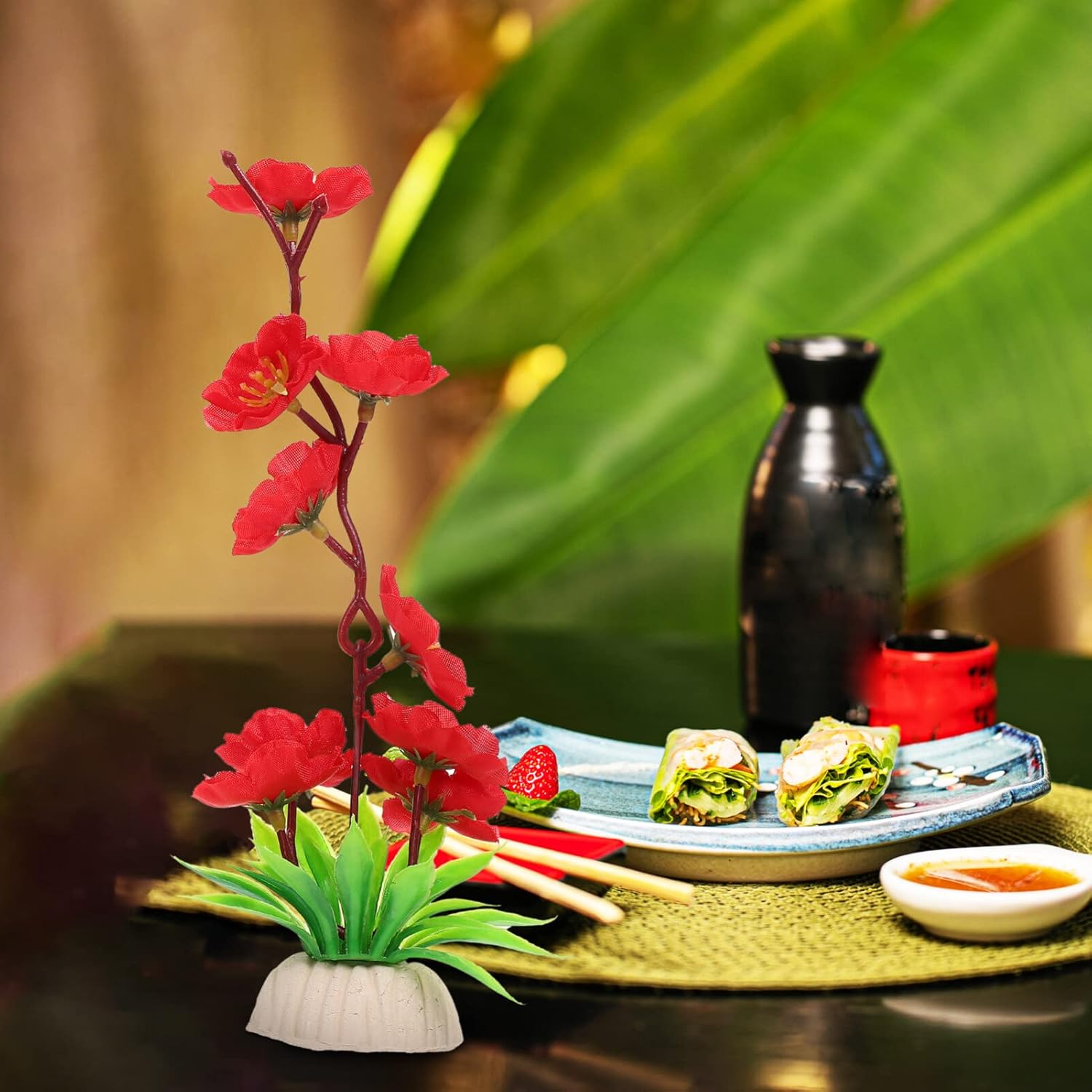 HOMSFOU 2Pcs Artificial Flower Sushi Plate Decoration