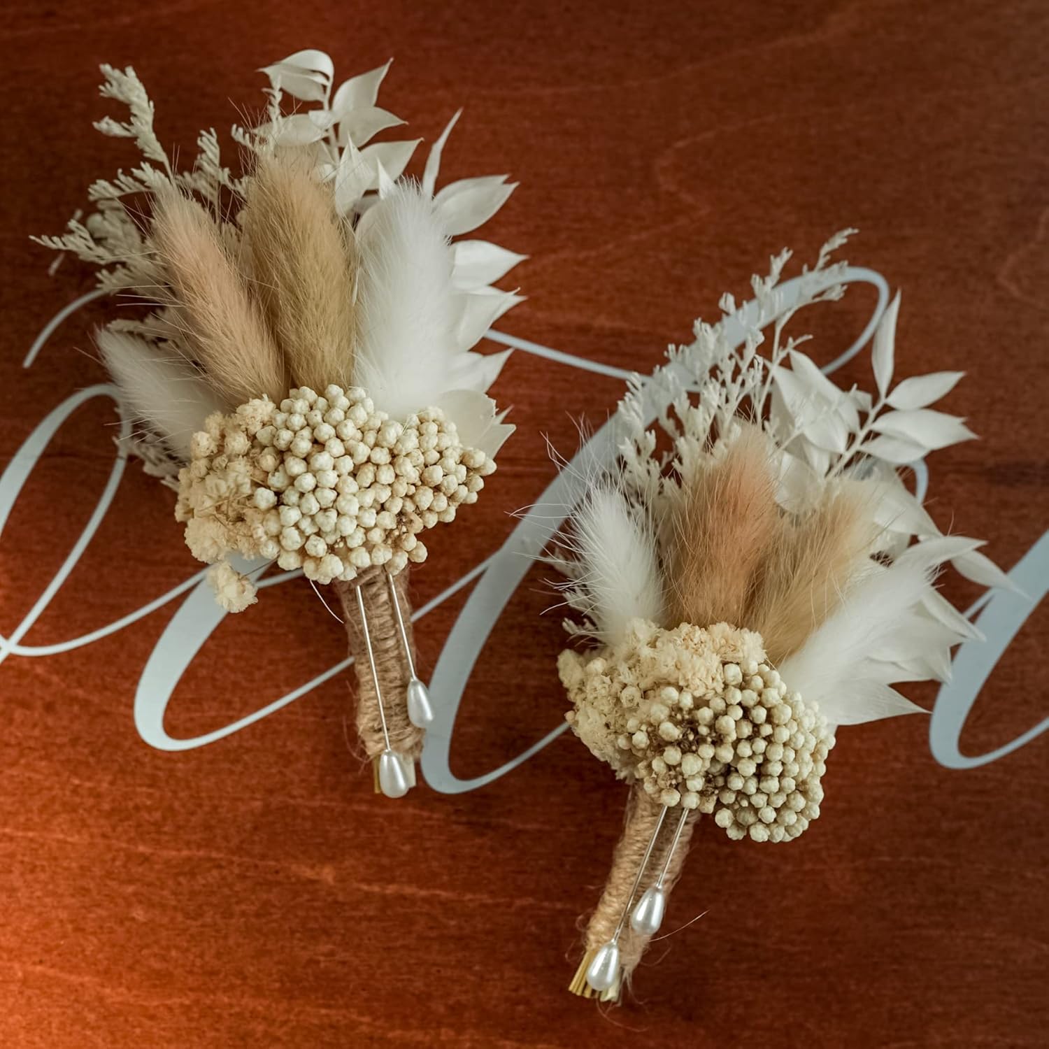 Dried Flowers Boutonnieres Set of 2 Boho Wedding Groom Accessories