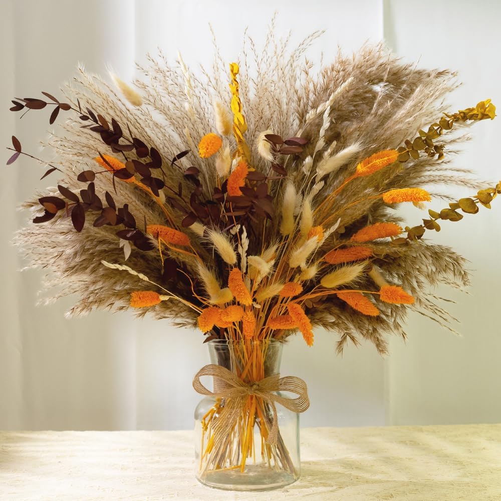 95pcs Pampas Grass Dried Flowers in Vase Boho Decor