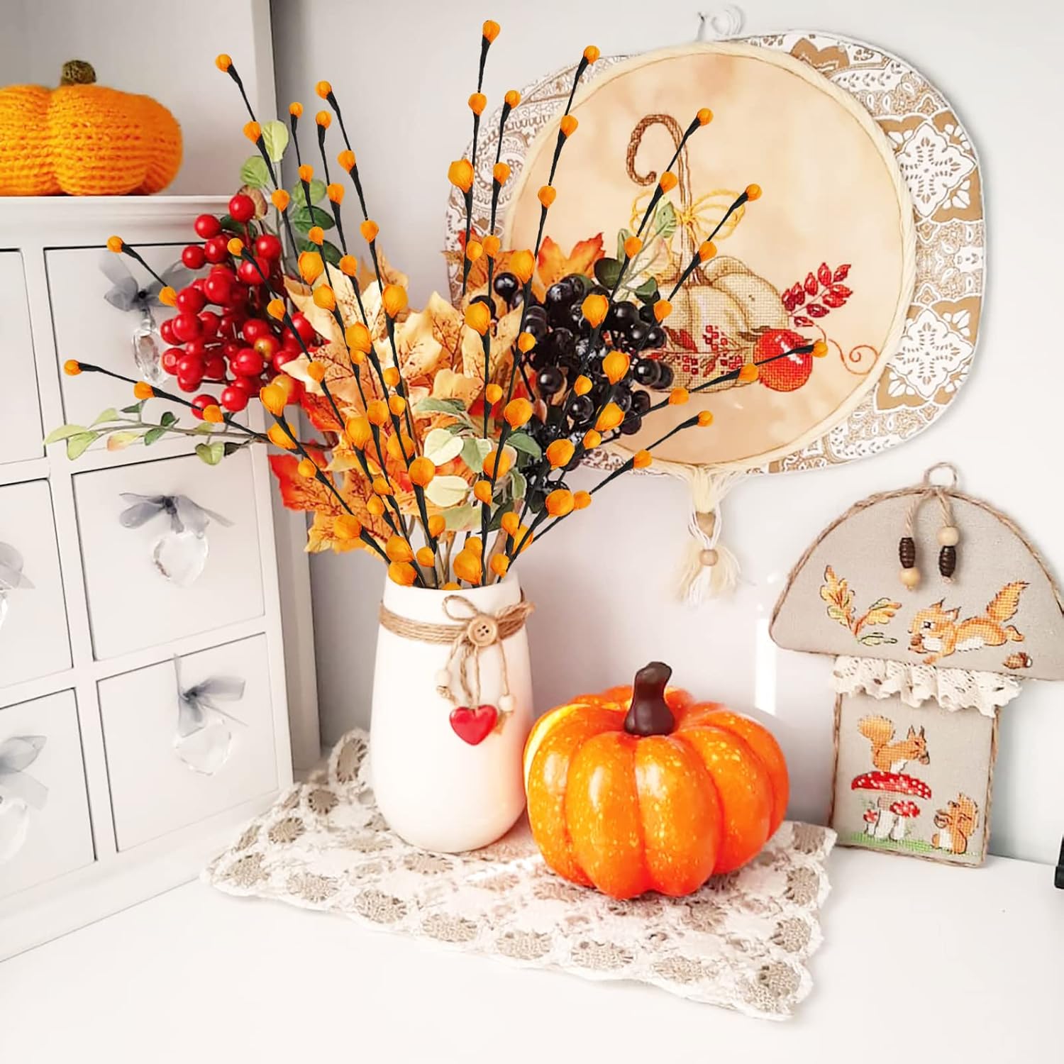 30Pcs Artificial Orange Berry Stems for Fall Decor