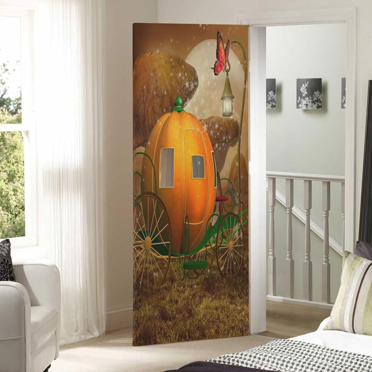 Susiyo Halloween Pumpkin Carriage Door Cover 32x79 in