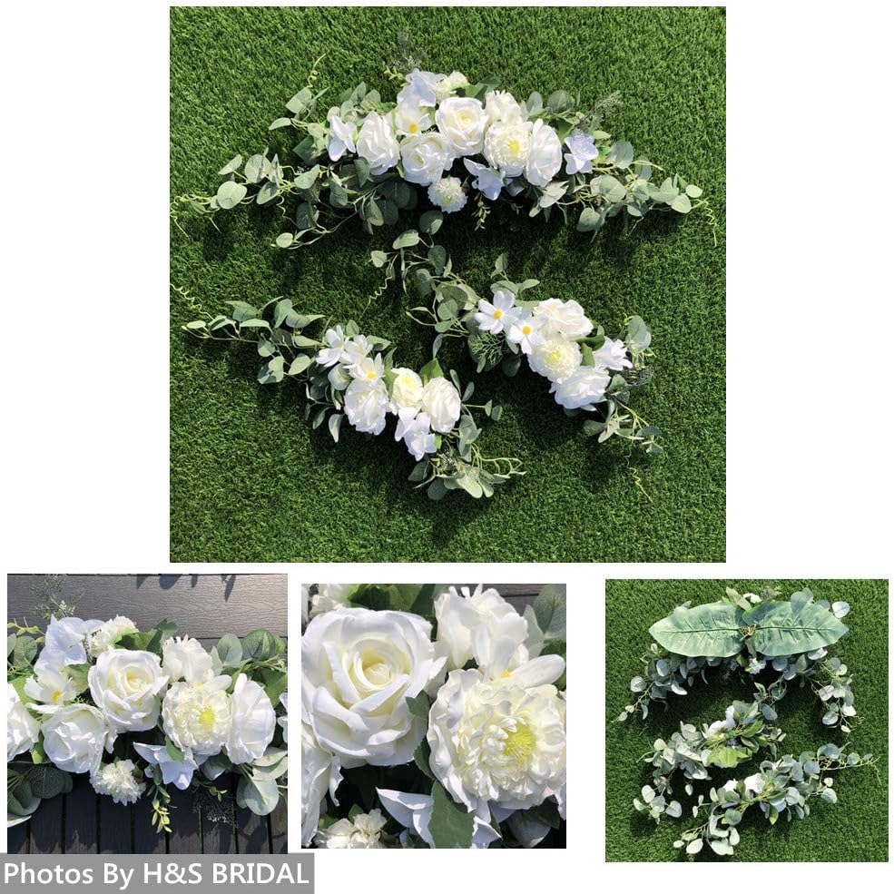 3PCS Wedding Arch Flowers Set with White Roses and Eucalyptus