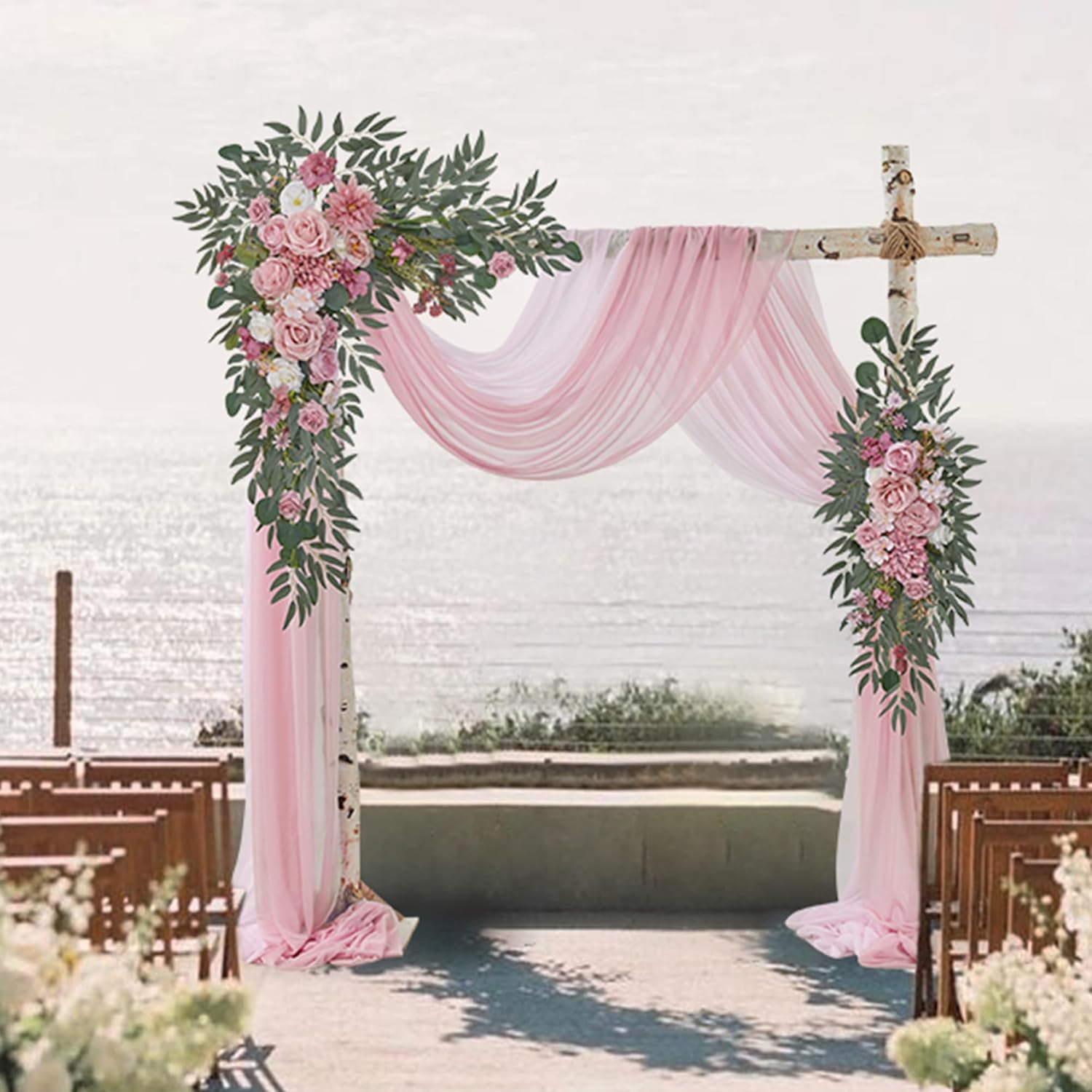 Dusty Rose Wedding Arch Flowers with Drape Kit Pack of 4