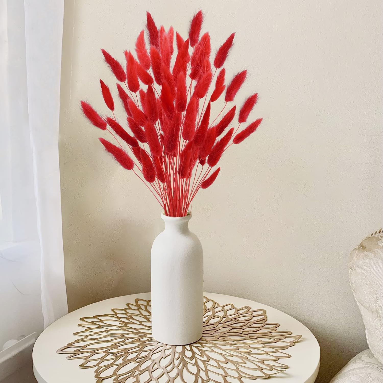 Uieke 17 Inch Natural Red Bunny Tails Dried Flowers 240 Pcs