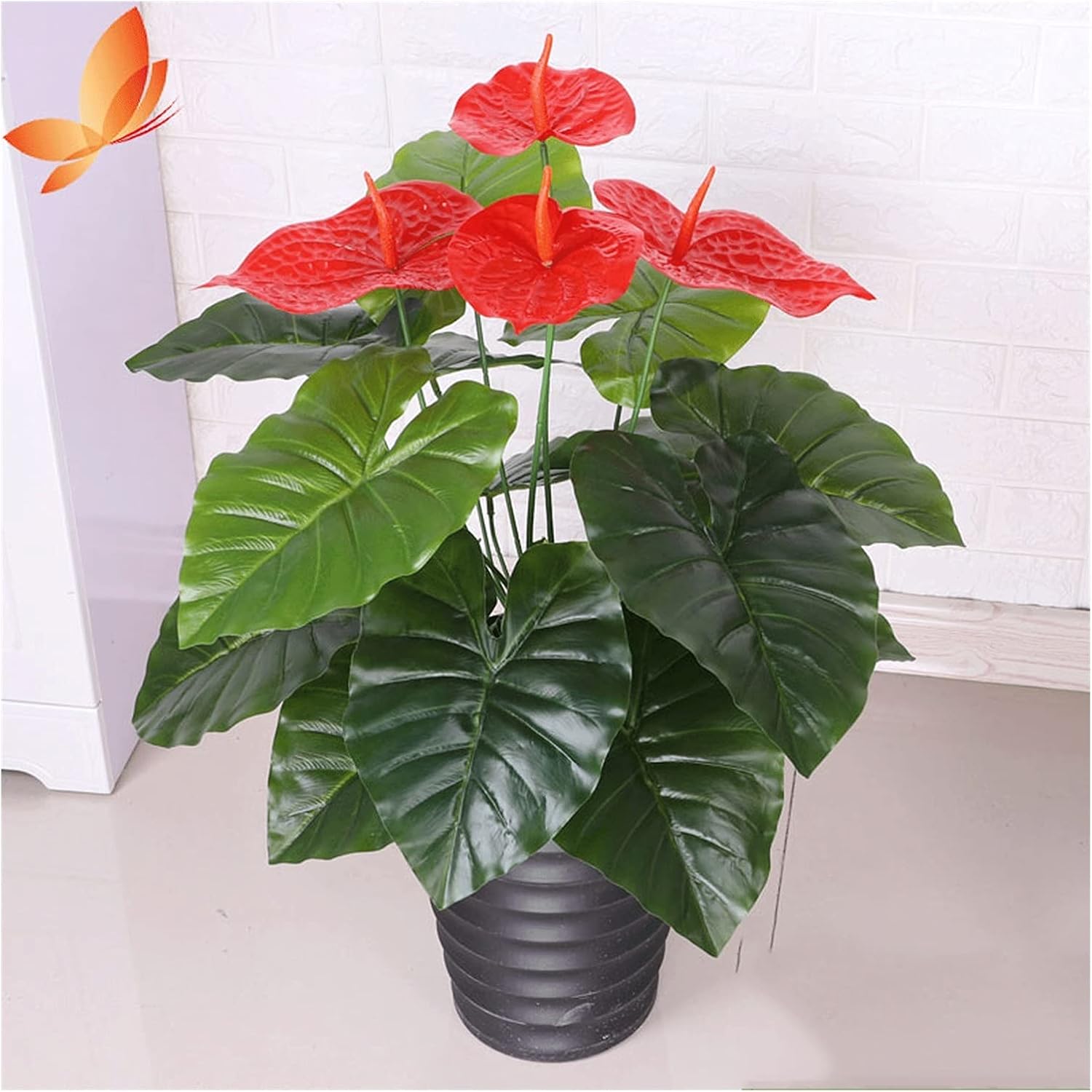 Artificial Auspicious Anthurium Plant 295 Inch Fake Potted Plants with 18 Leaves