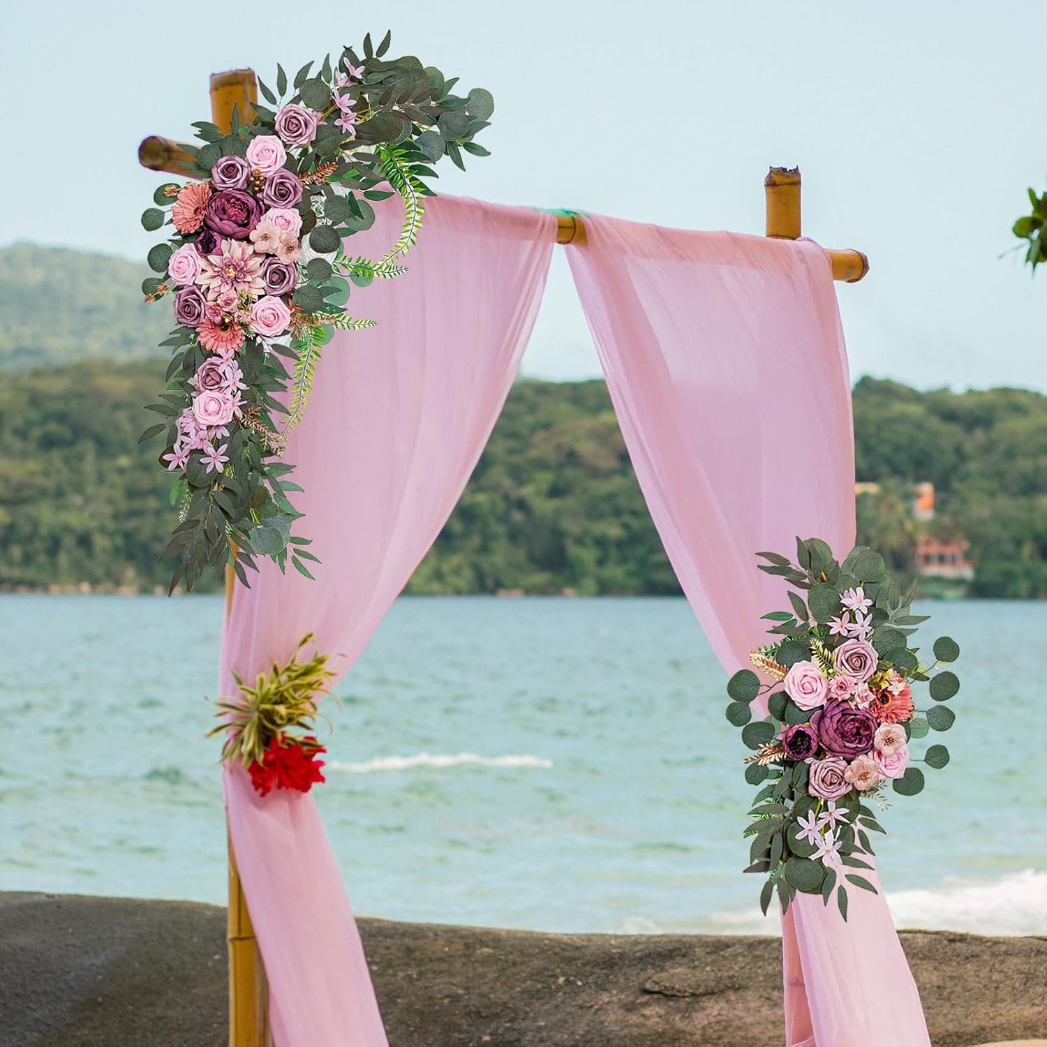 Artificial Wedding Arch Flowers Kit with Draping Fabric