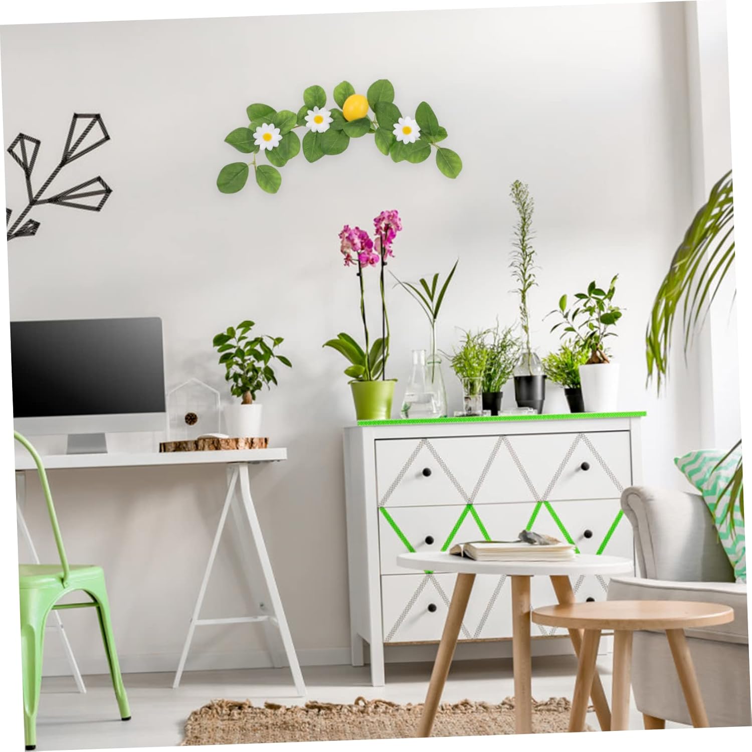 2pcs Artificial Lemon Garland with Dried Slices and Green Leaves