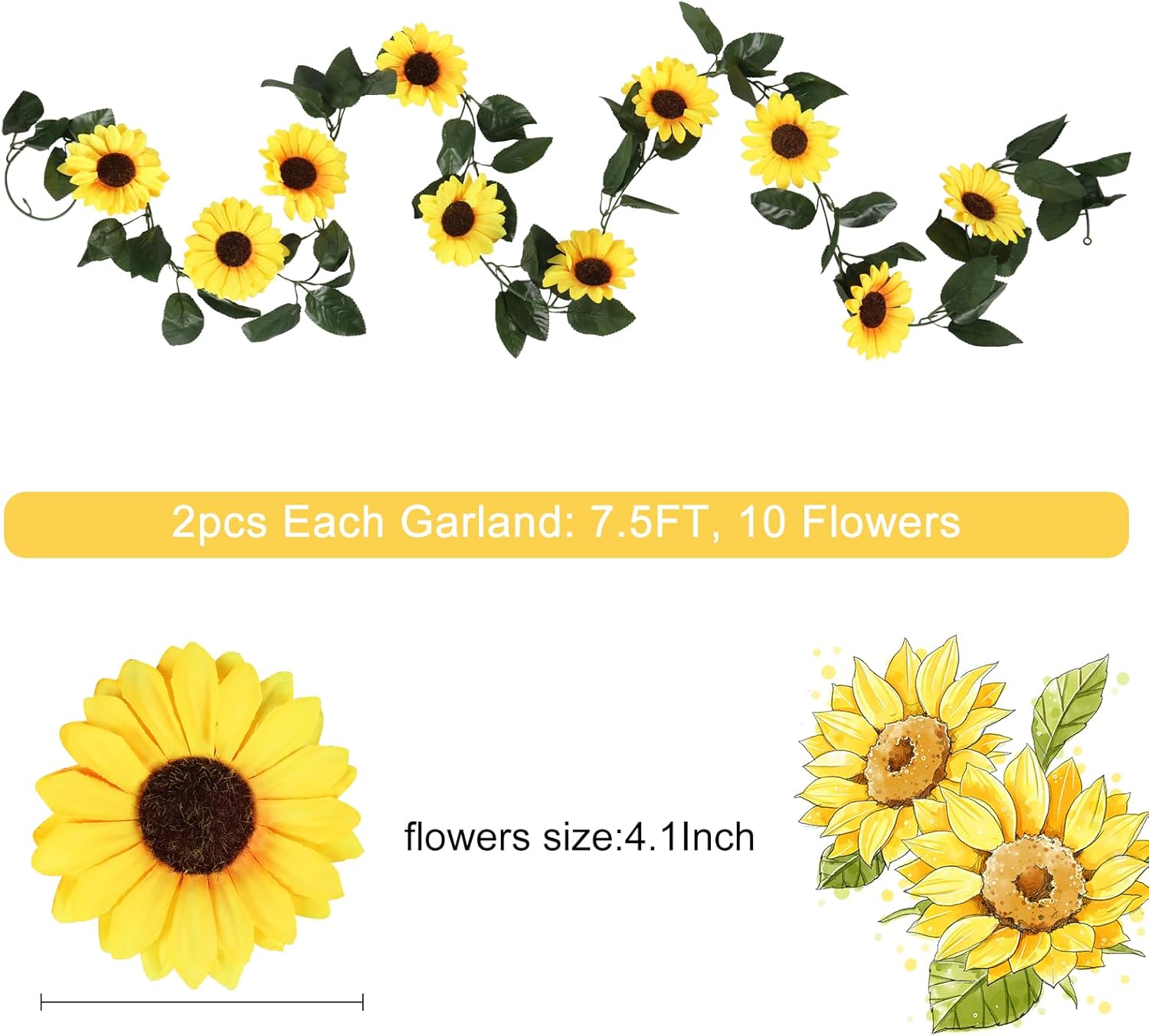 Beferr 2 Pack Artificial Sunflower Vines Garlands 75ft Pcs