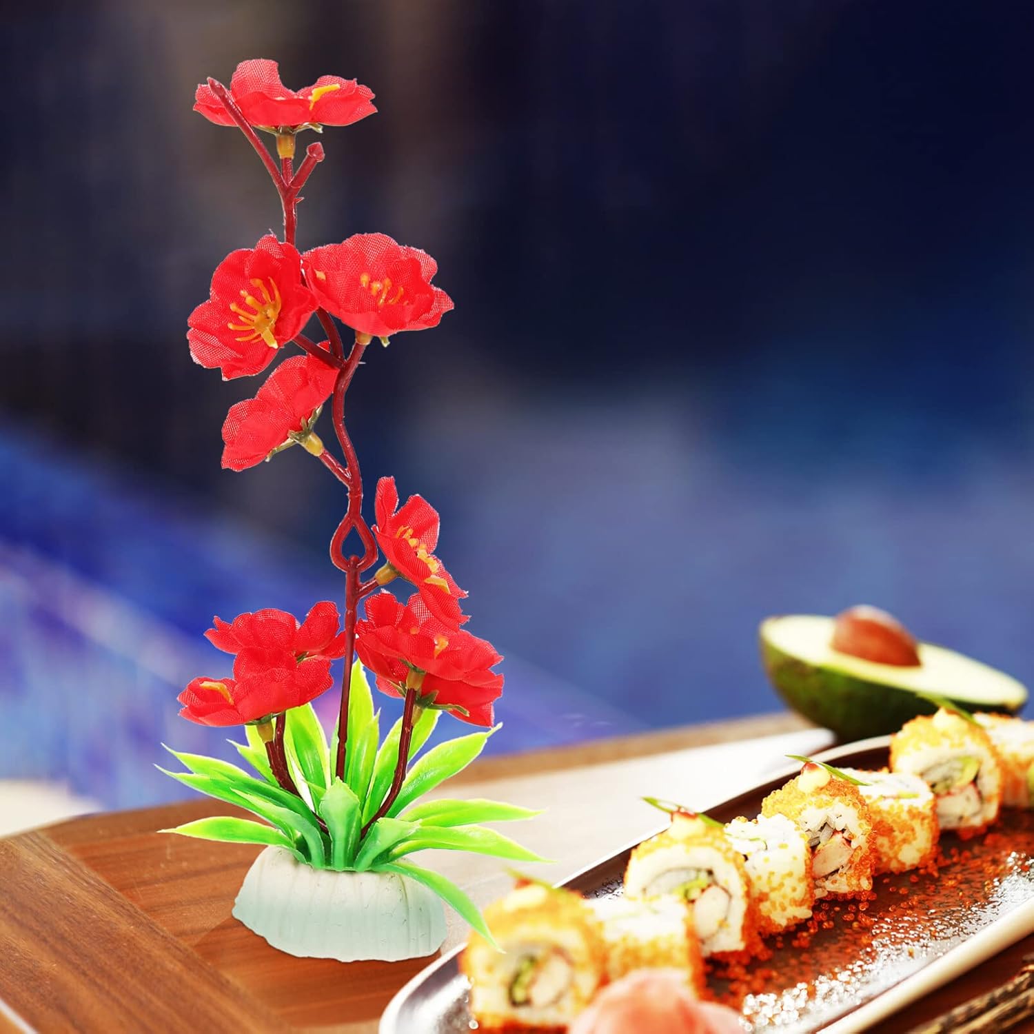 HOMSFOU 2Pcs Artificial Flower Sushi Plate Decoration