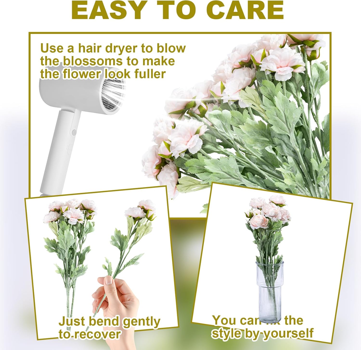 3PCS Light Pink Artificial Peonies with Real Touch Stems