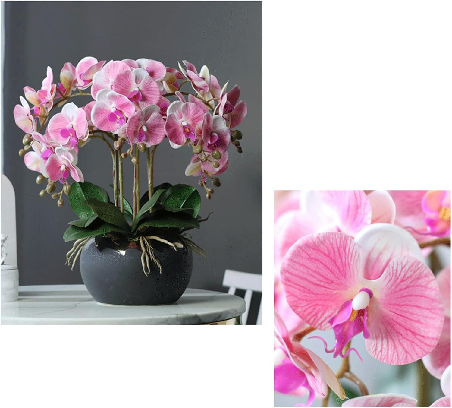 Realistic Artificial Orchid in Ceramic Pot with Gold Trim