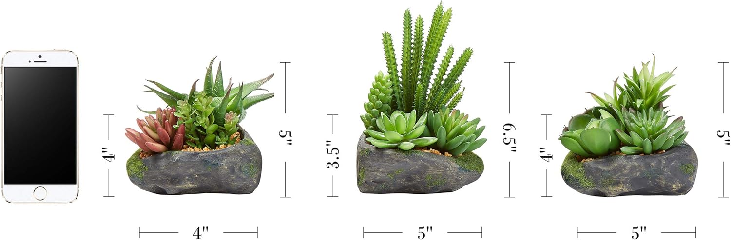 Pure Garden Artificial Succulent Plants 3-Piece Set