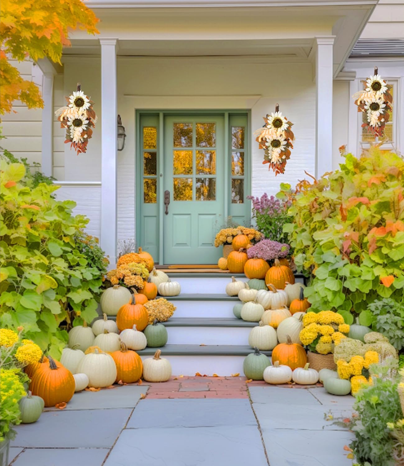 ICBOX 2PCS Fall Teardrop Swags for Front Door