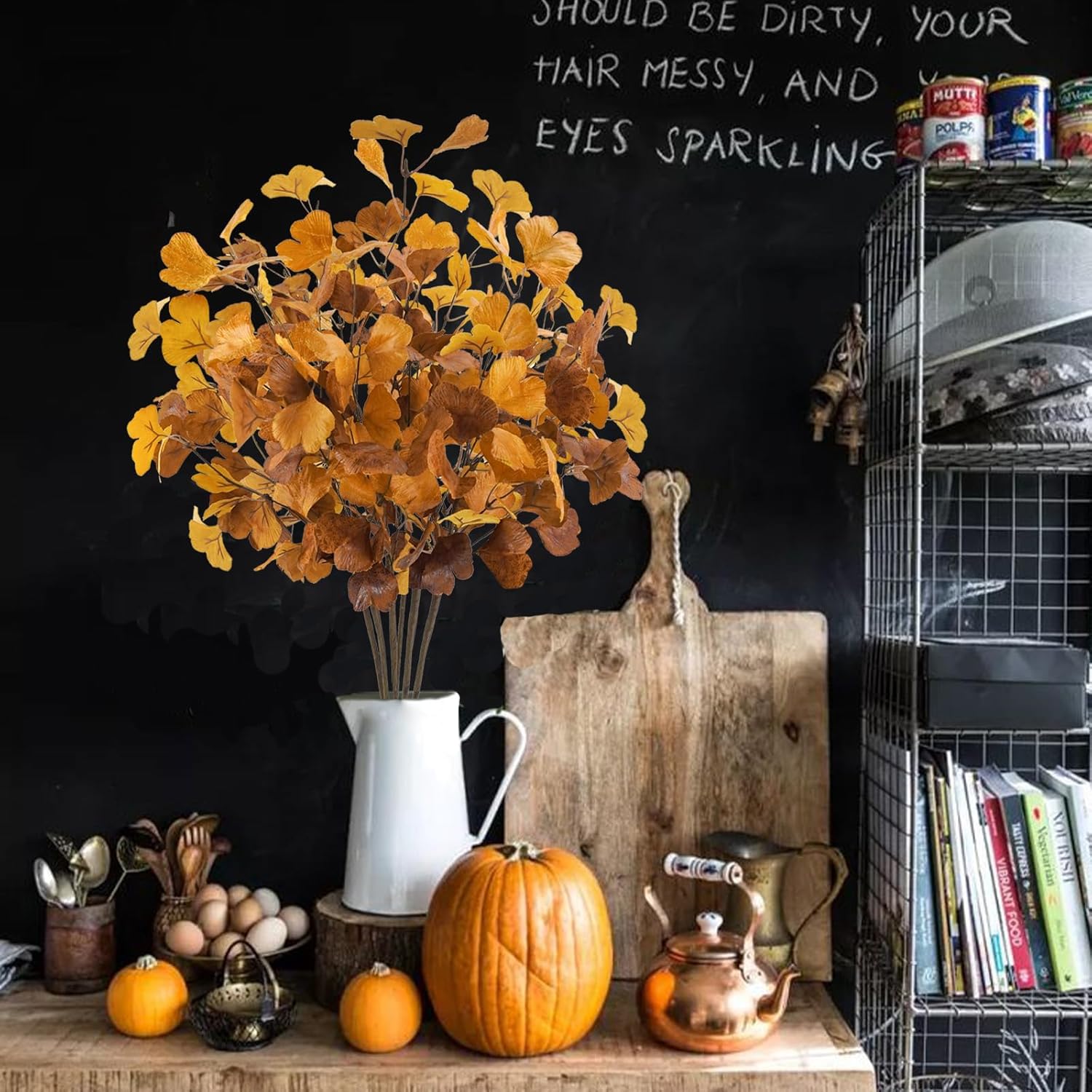6 Pcs Artificial Ginkgo Leaves Stems for Autumn Decorations